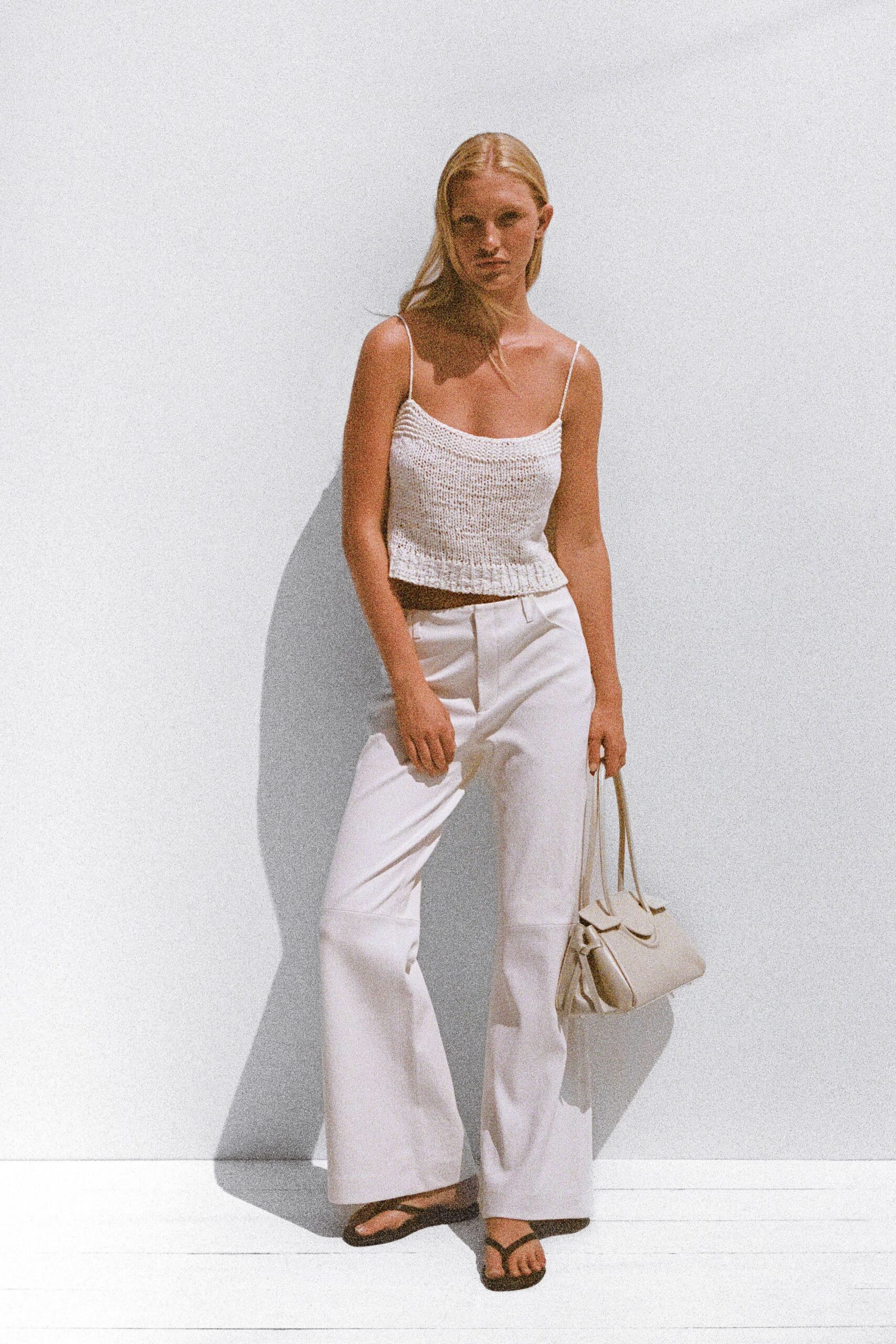 white cotton sleeveless square-neck fitted top
