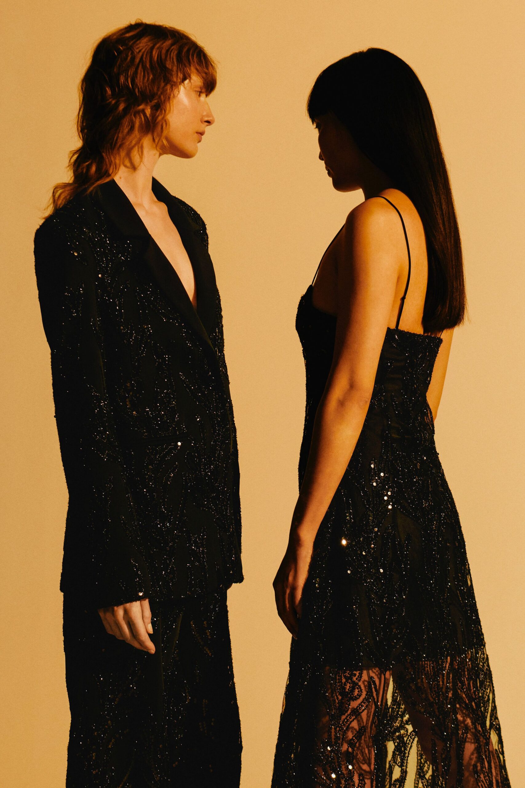 black beaded blazer and gown