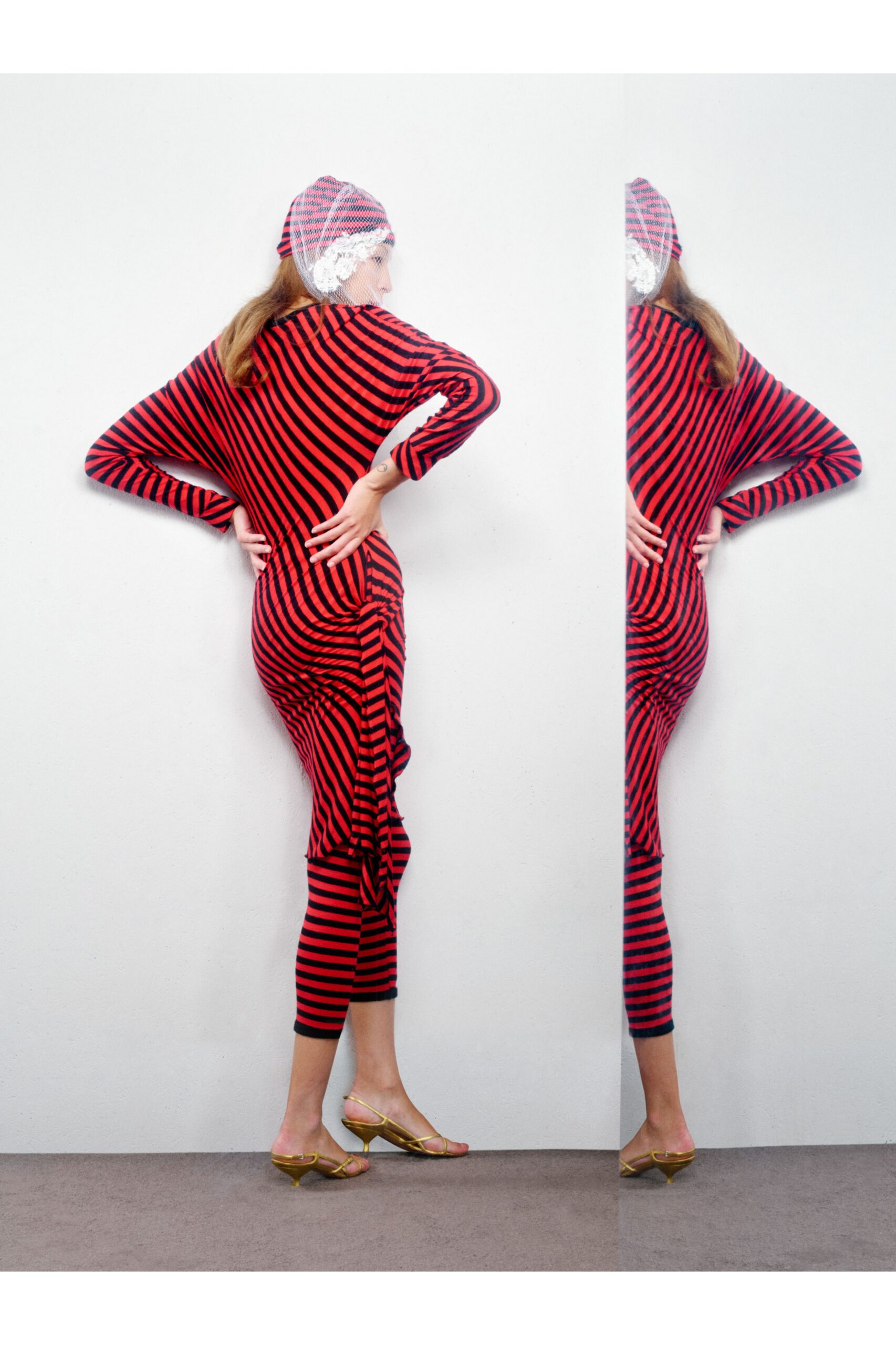 red and black striped jumpsuit