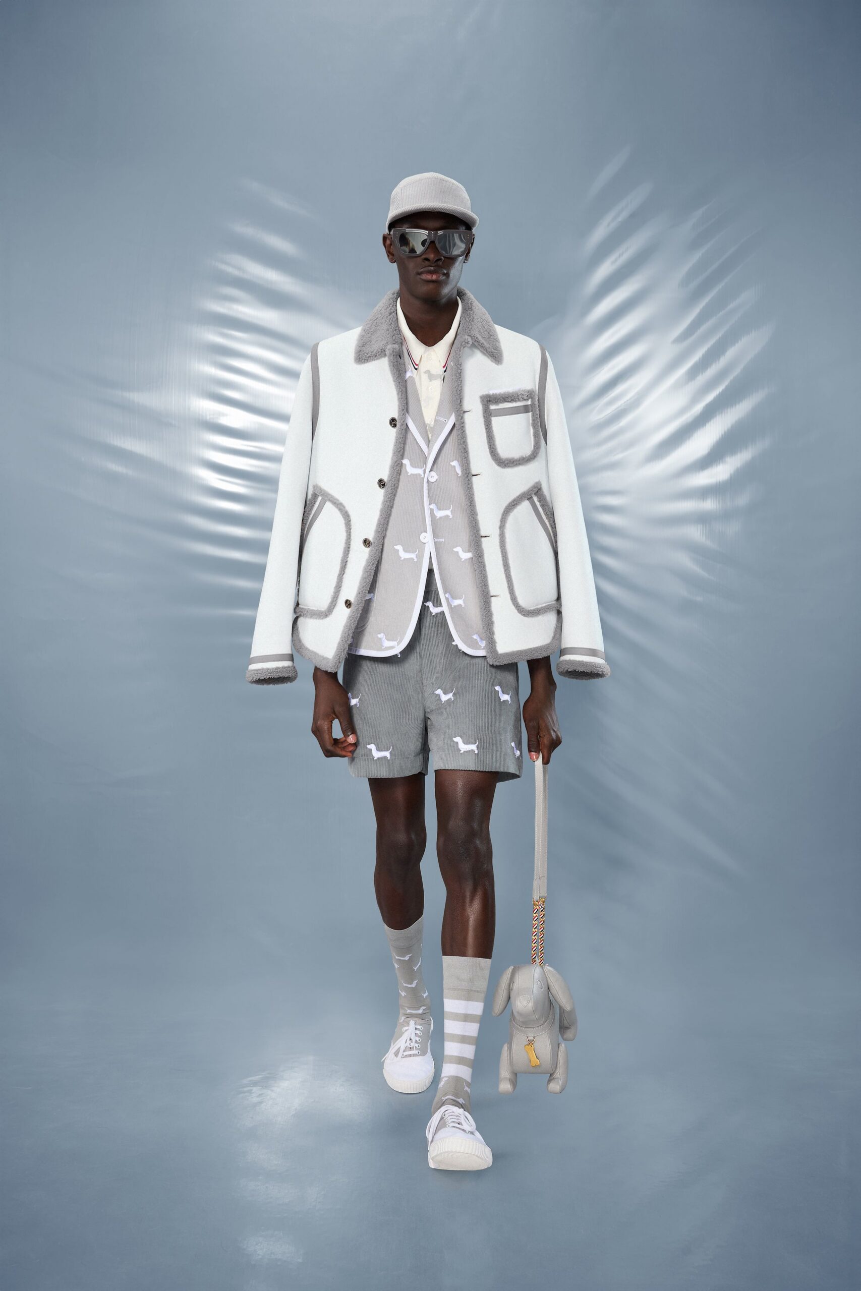 white wool long-sleeve collared fitted buttoned pockets jacket