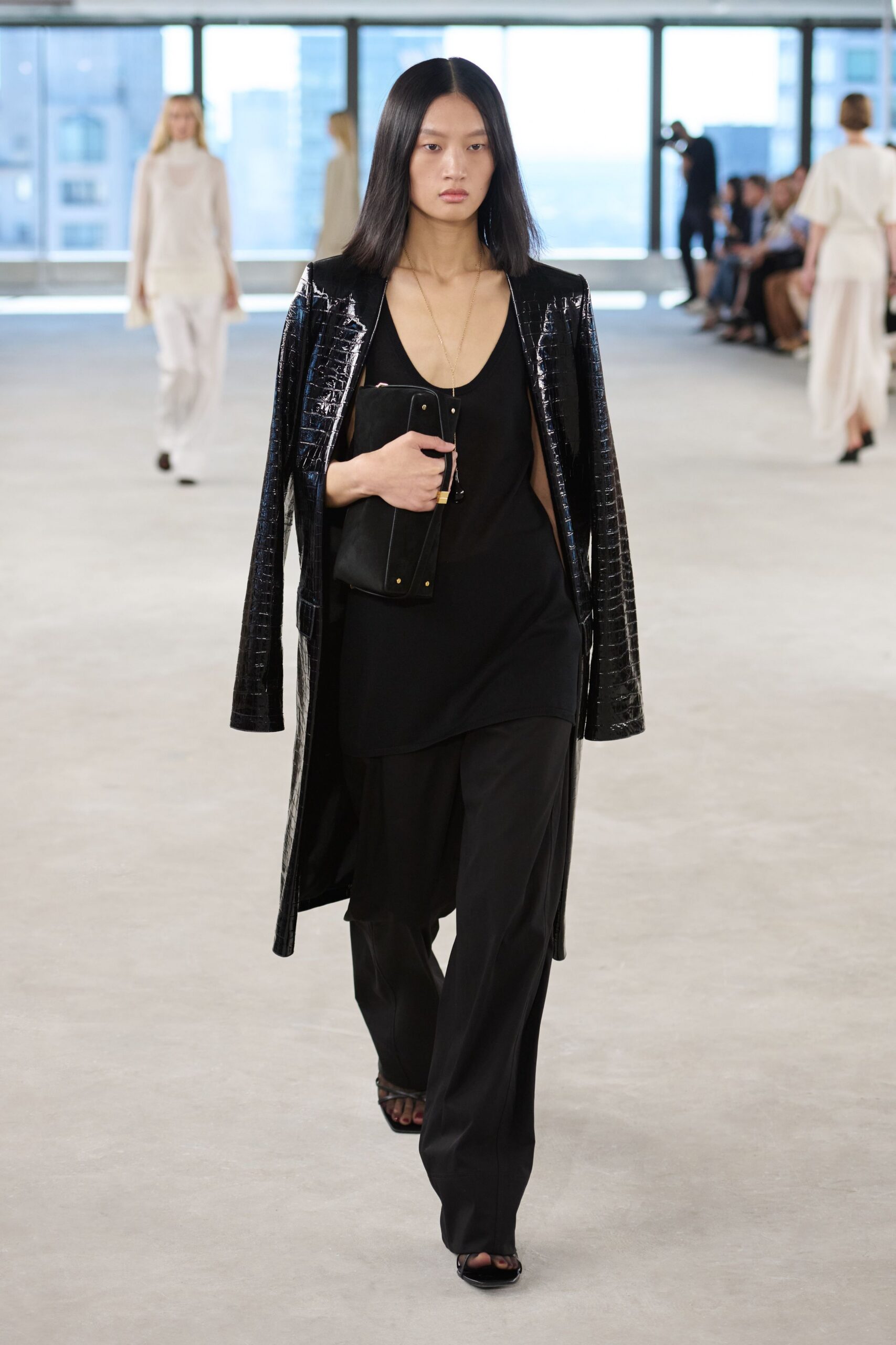 black leather coat and pants