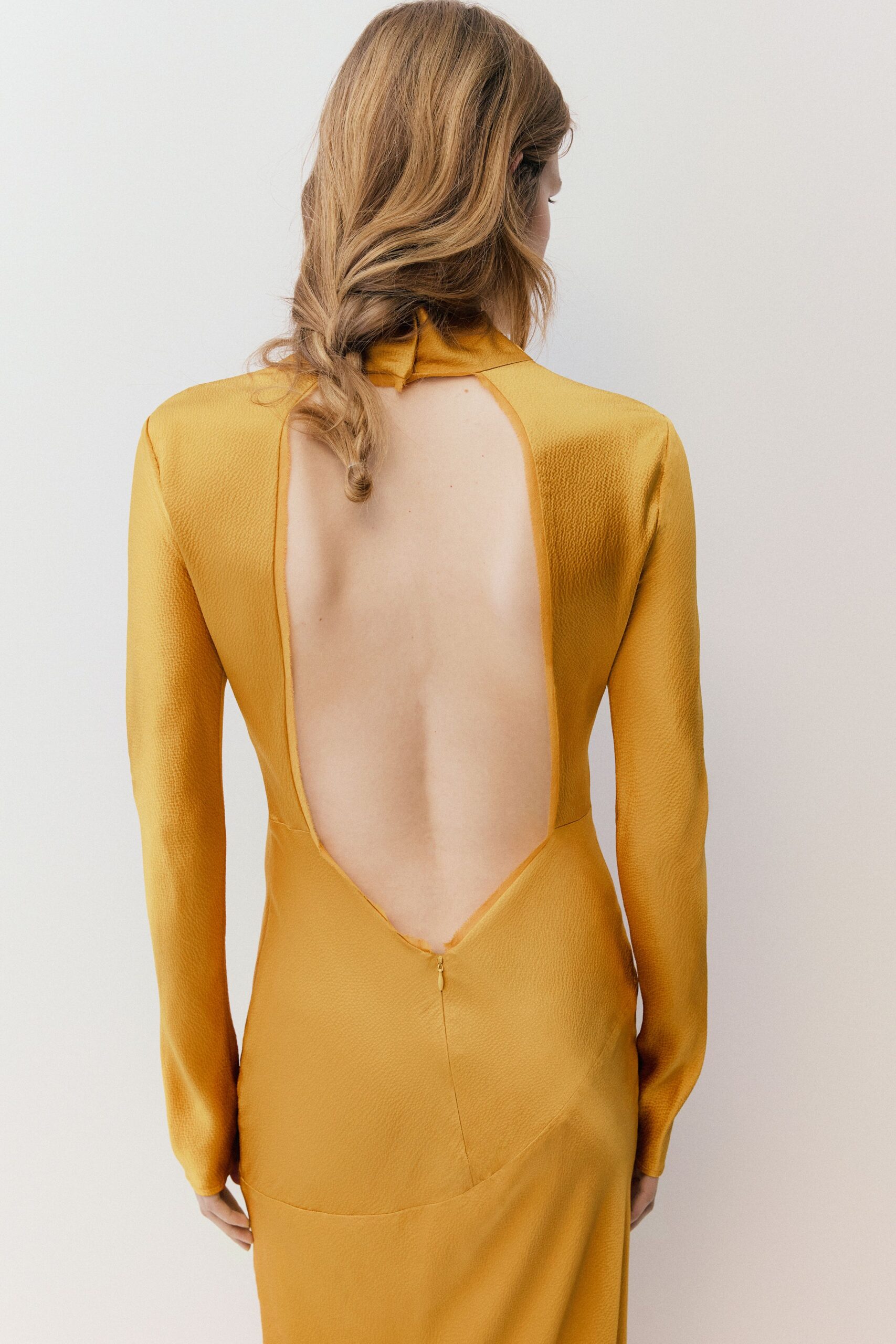 fitted yellow silk gown