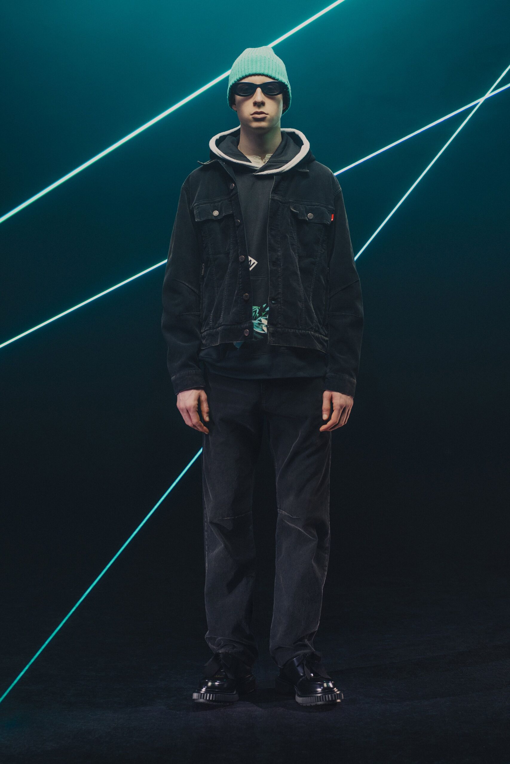 black denim jacket with hoodie