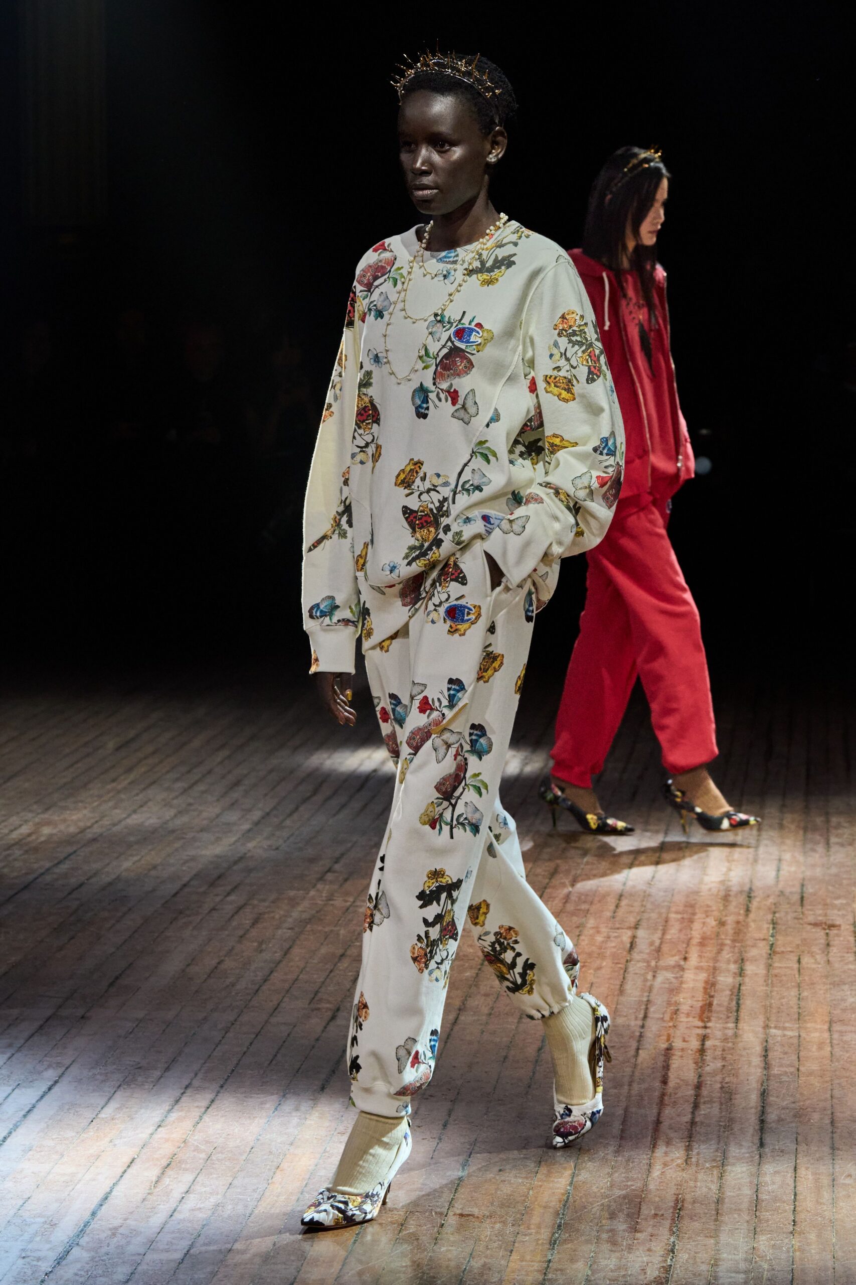 white printed sweater and pants