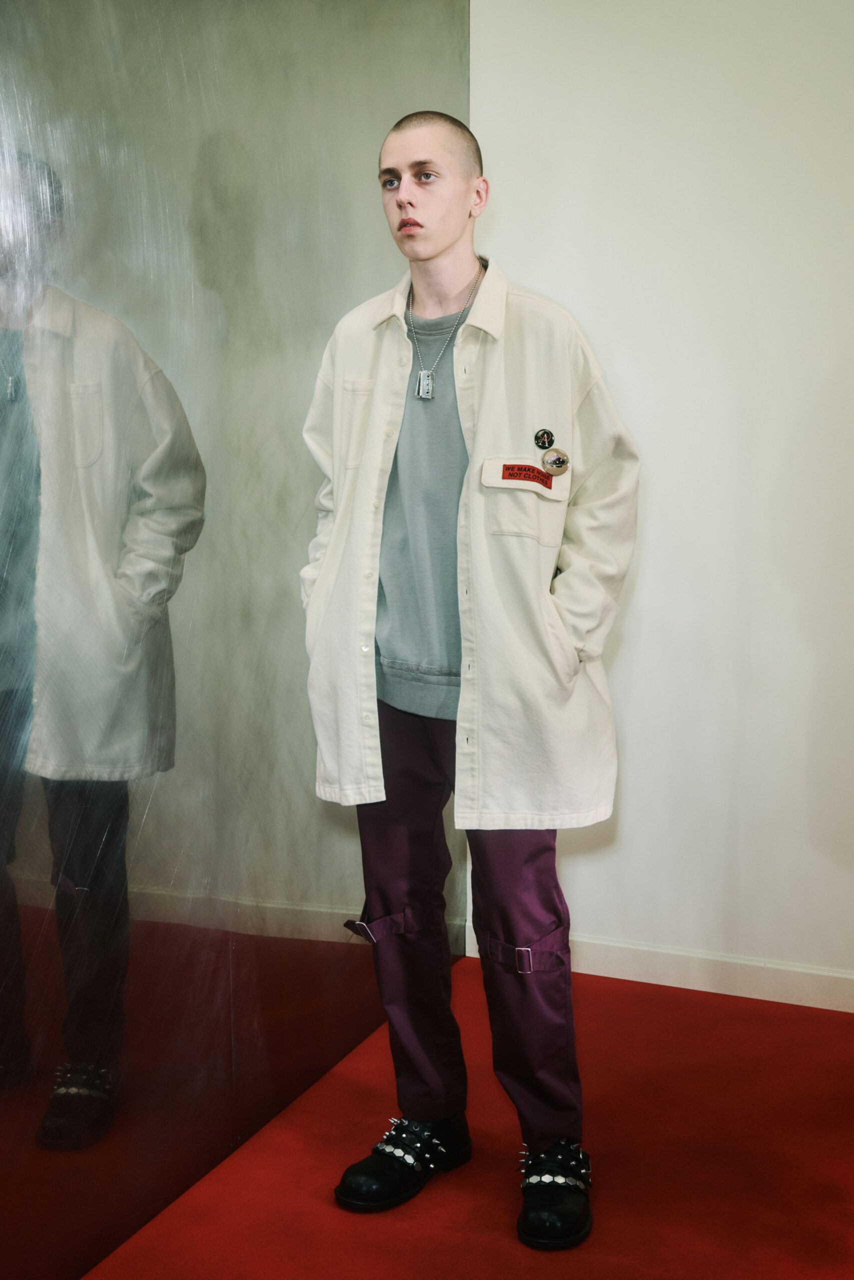 purple cotton fitted zippered pants