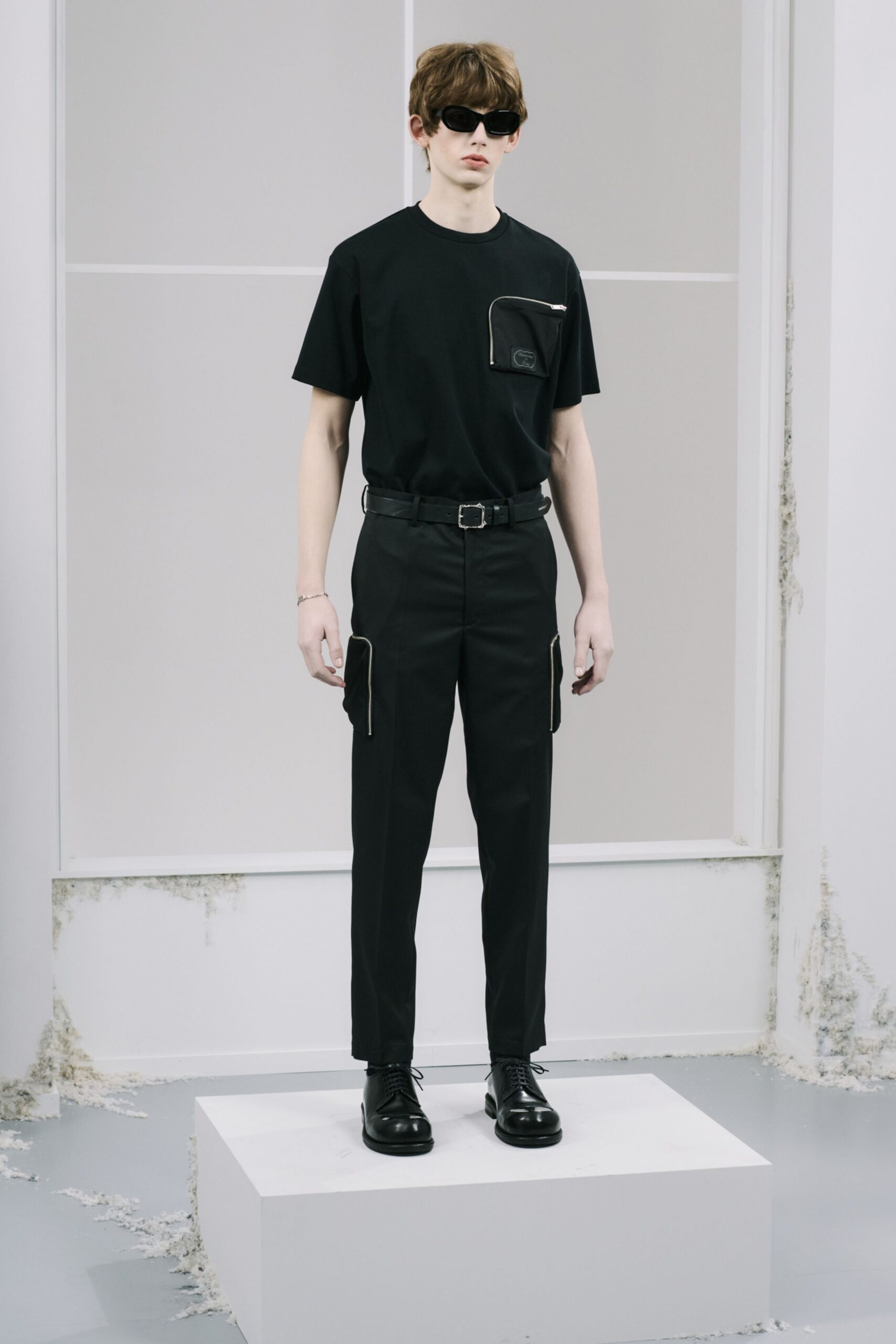 black t-shirt and tailored pants