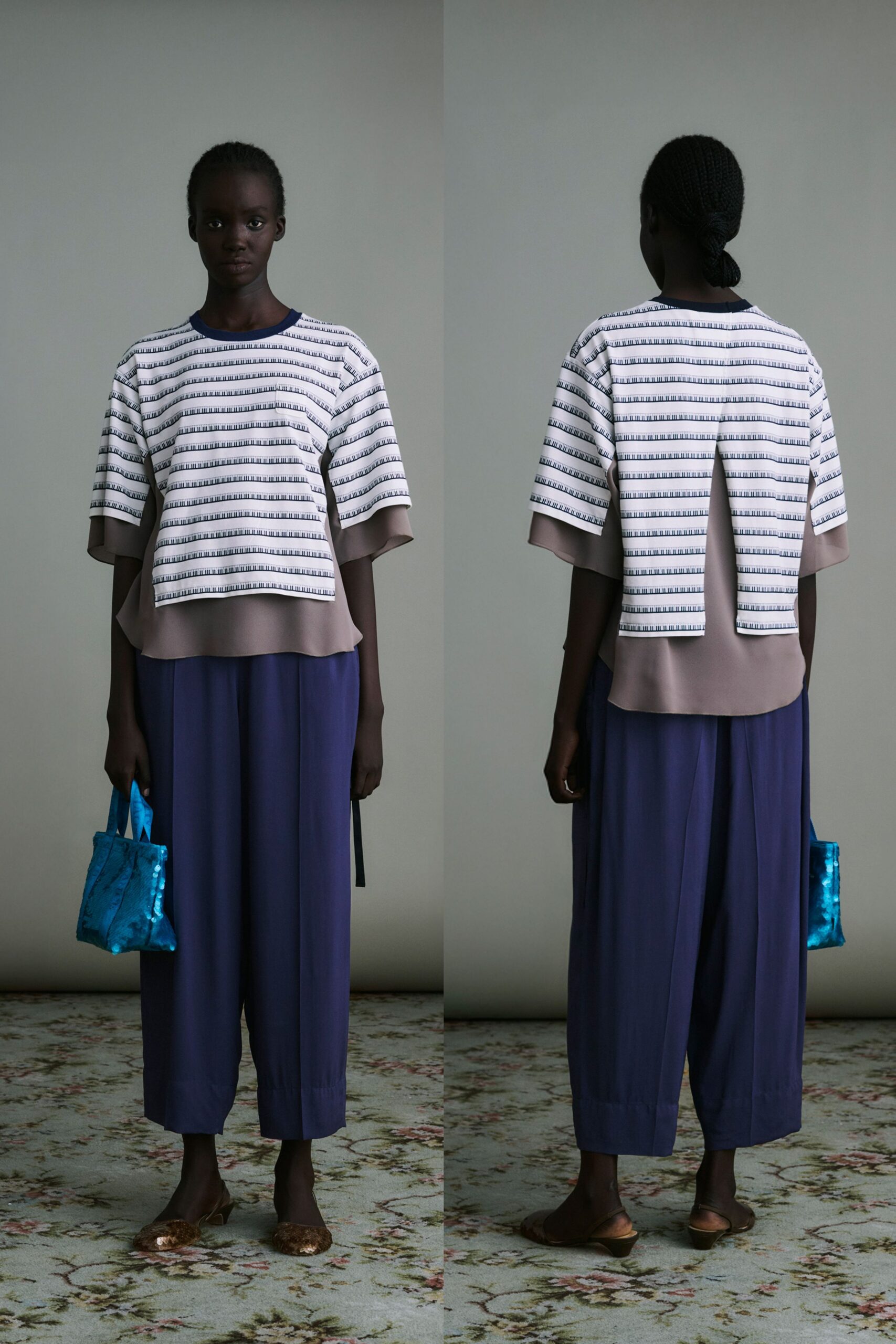 striped relaxed top with wide-leg pants