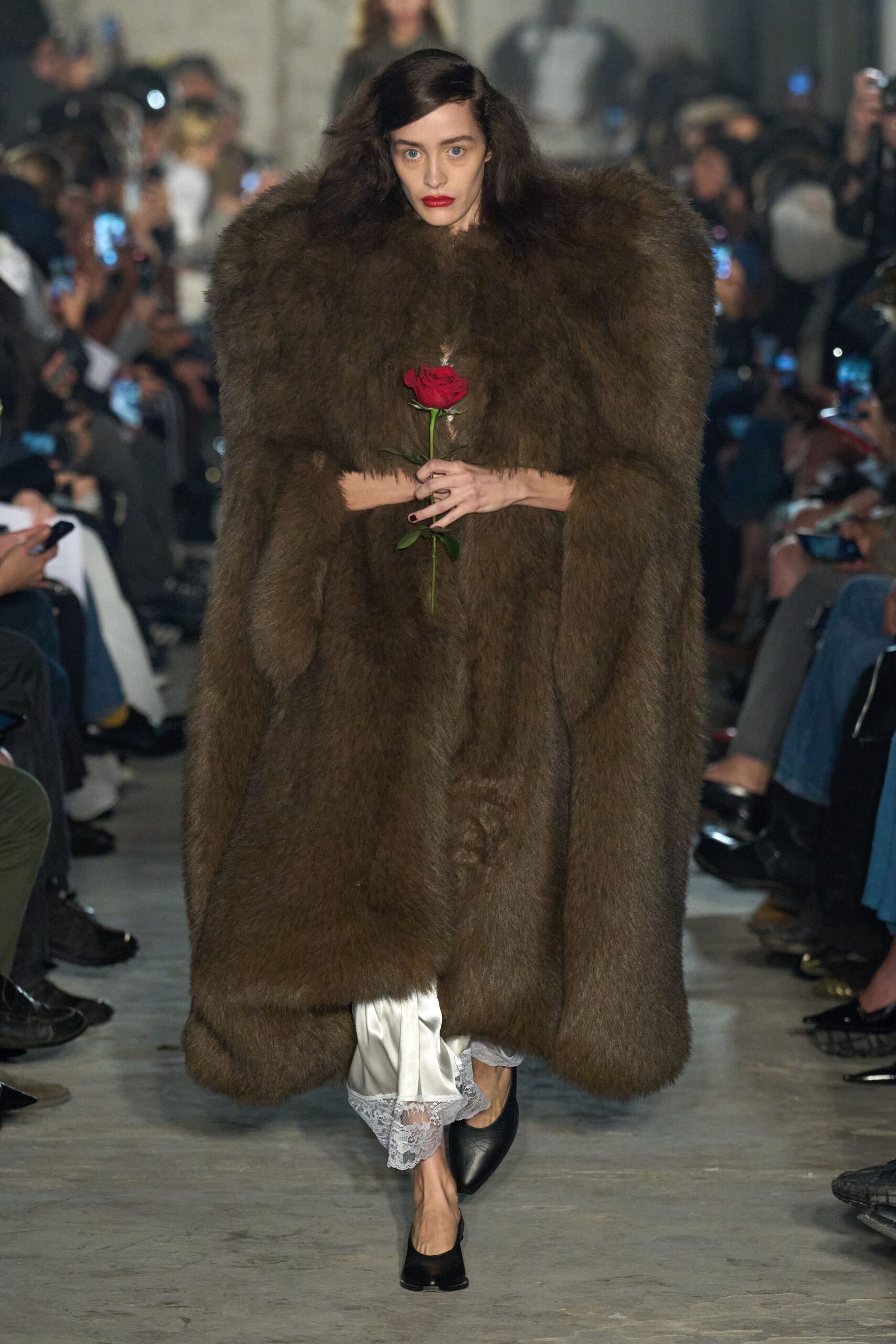 brown fur oversized maxi coat