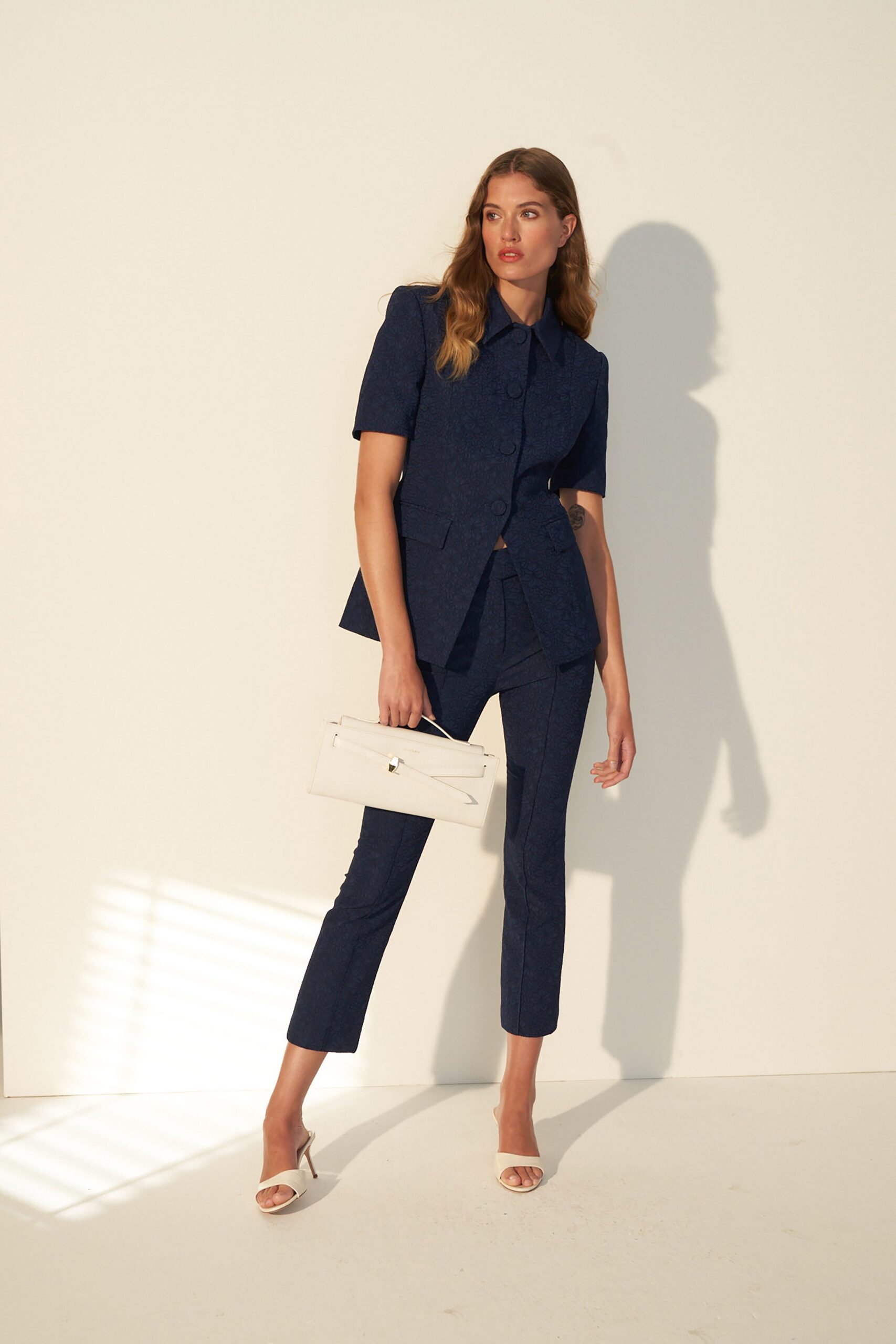 blue tailored blazer and pants