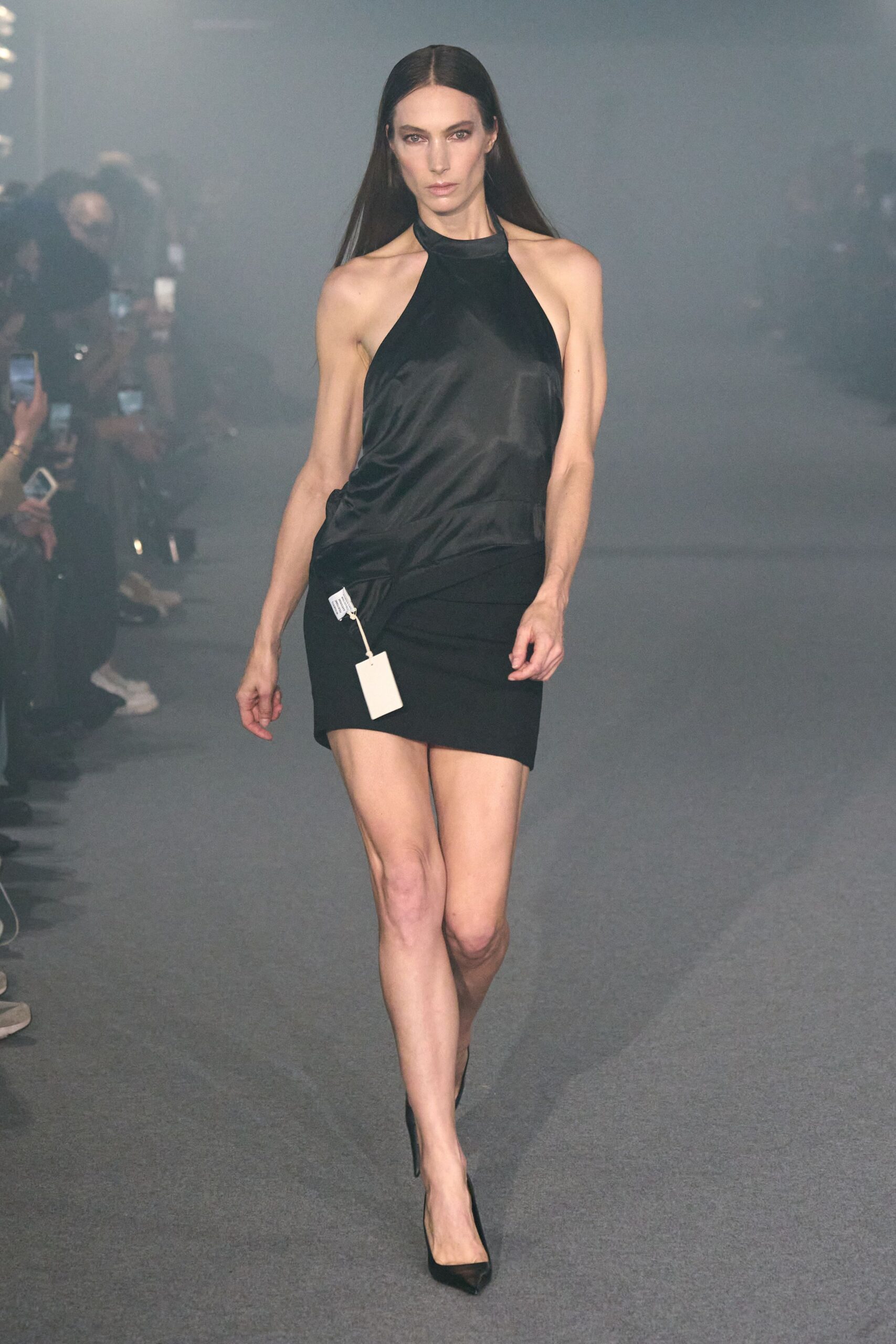 black silk halter dress with heels