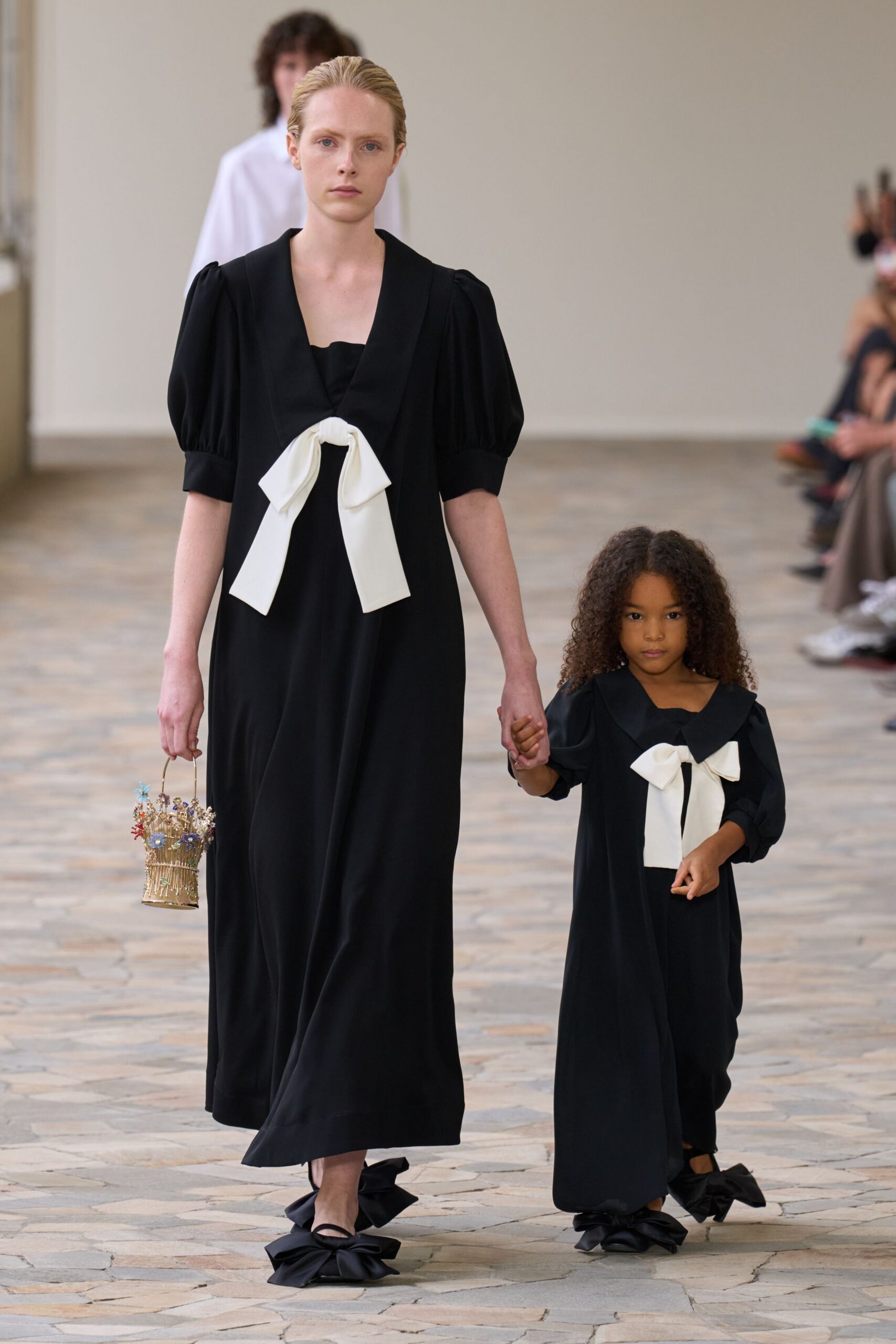 black cotton short-sleeve v-neck fitted pleated maxi gown