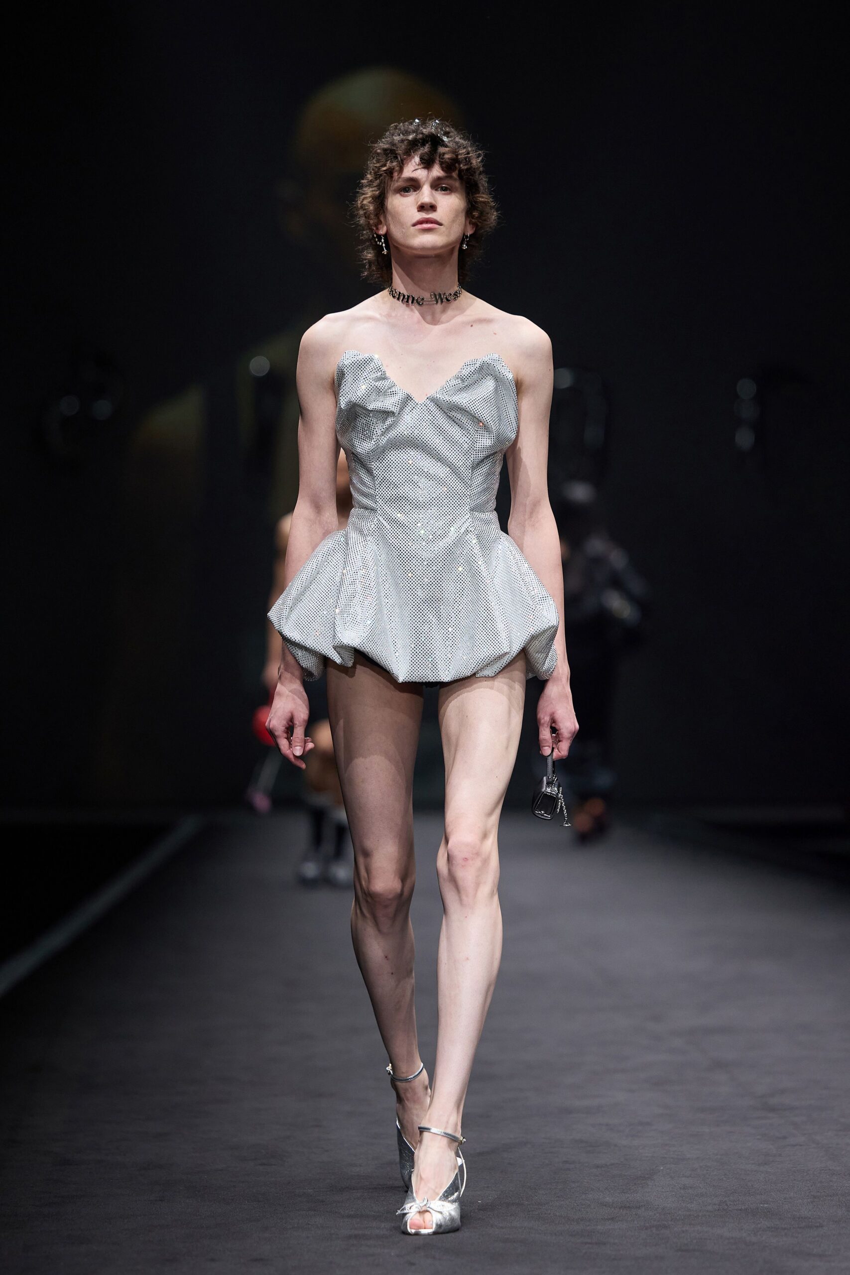 gray metallic sleeveless v-neck fitted pleated shiny bodysuit