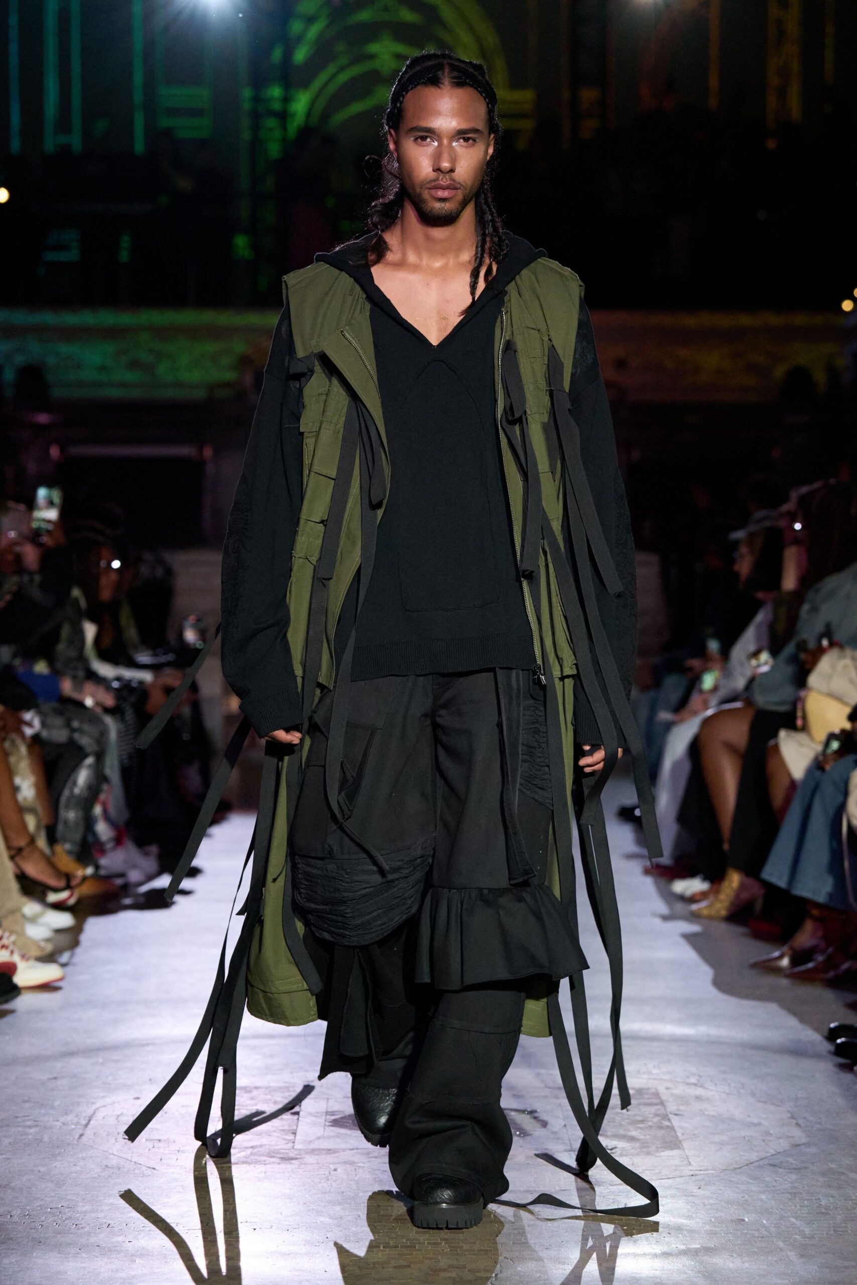 green relaxed jacket with black top