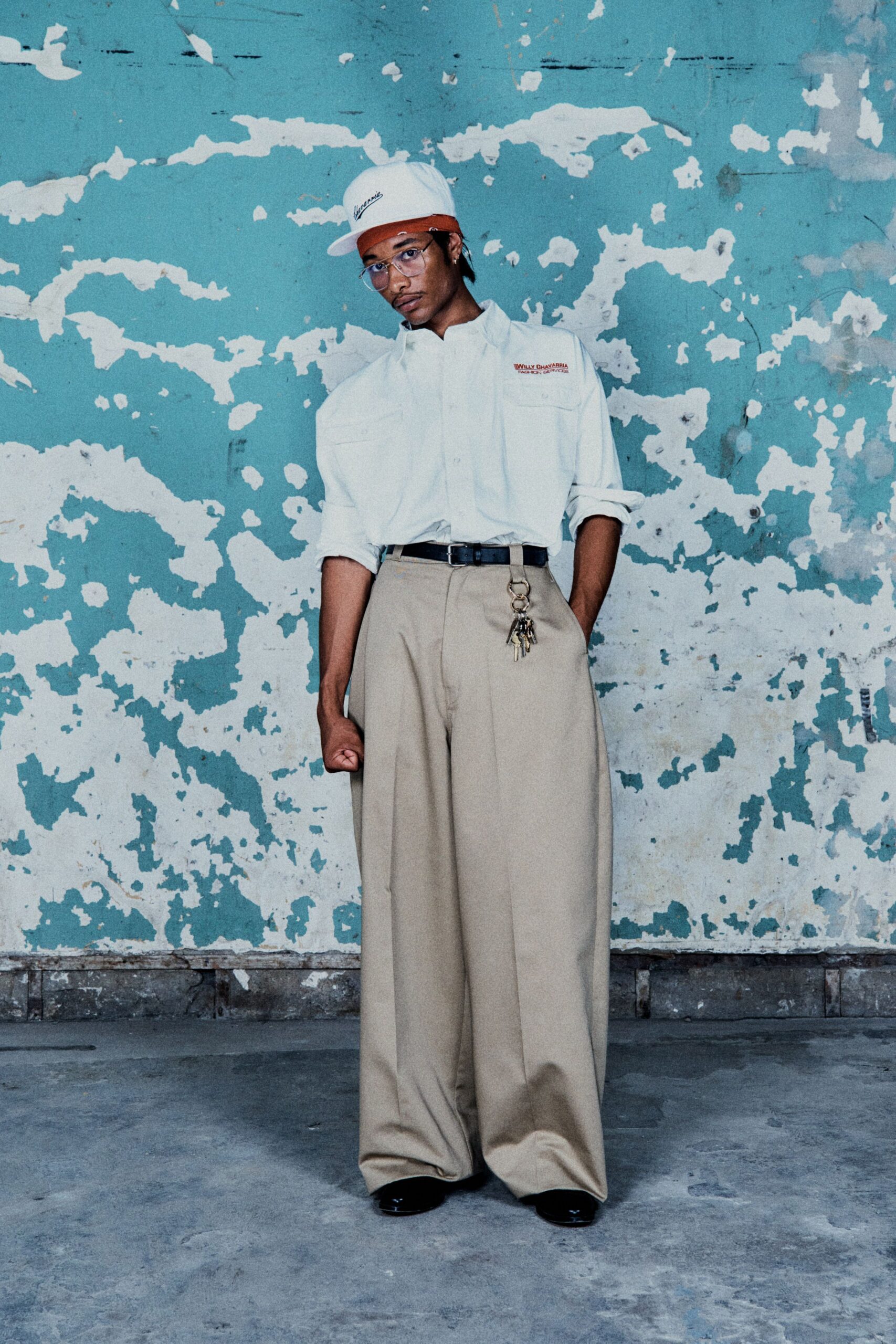 white shirt beige pants outfit