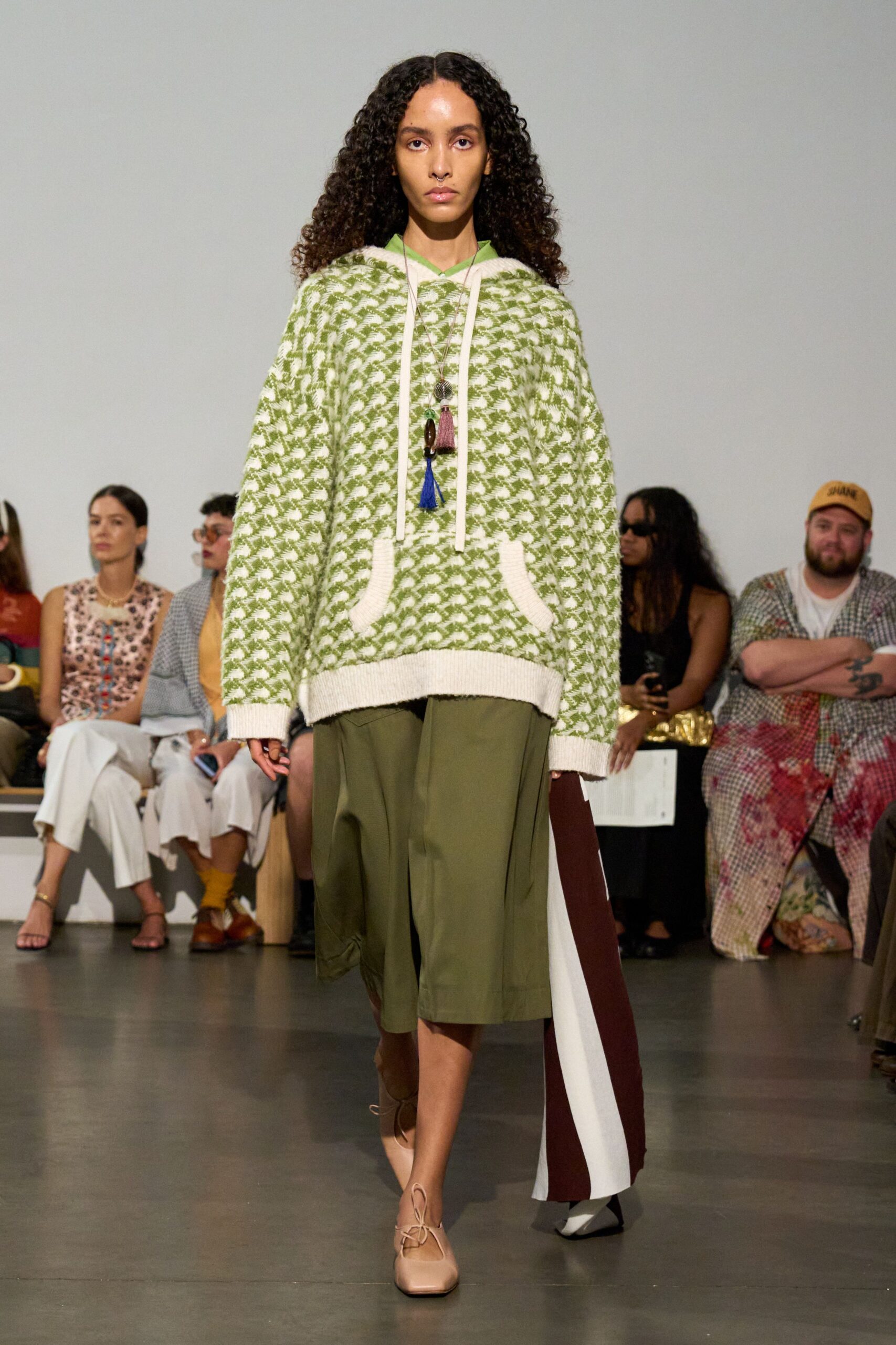 green cotton long-sleeve hooded oversized layered hoodie