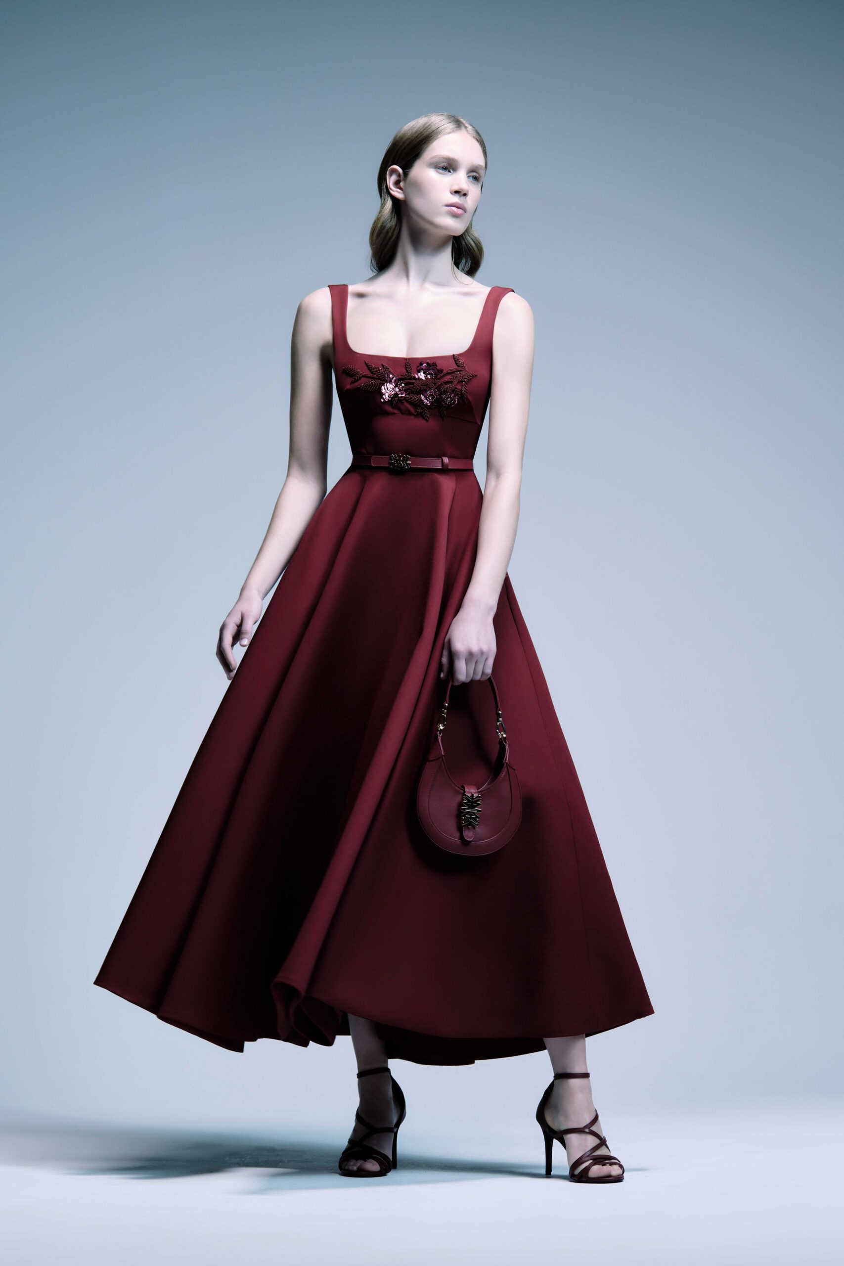 red silk sleeveless gown