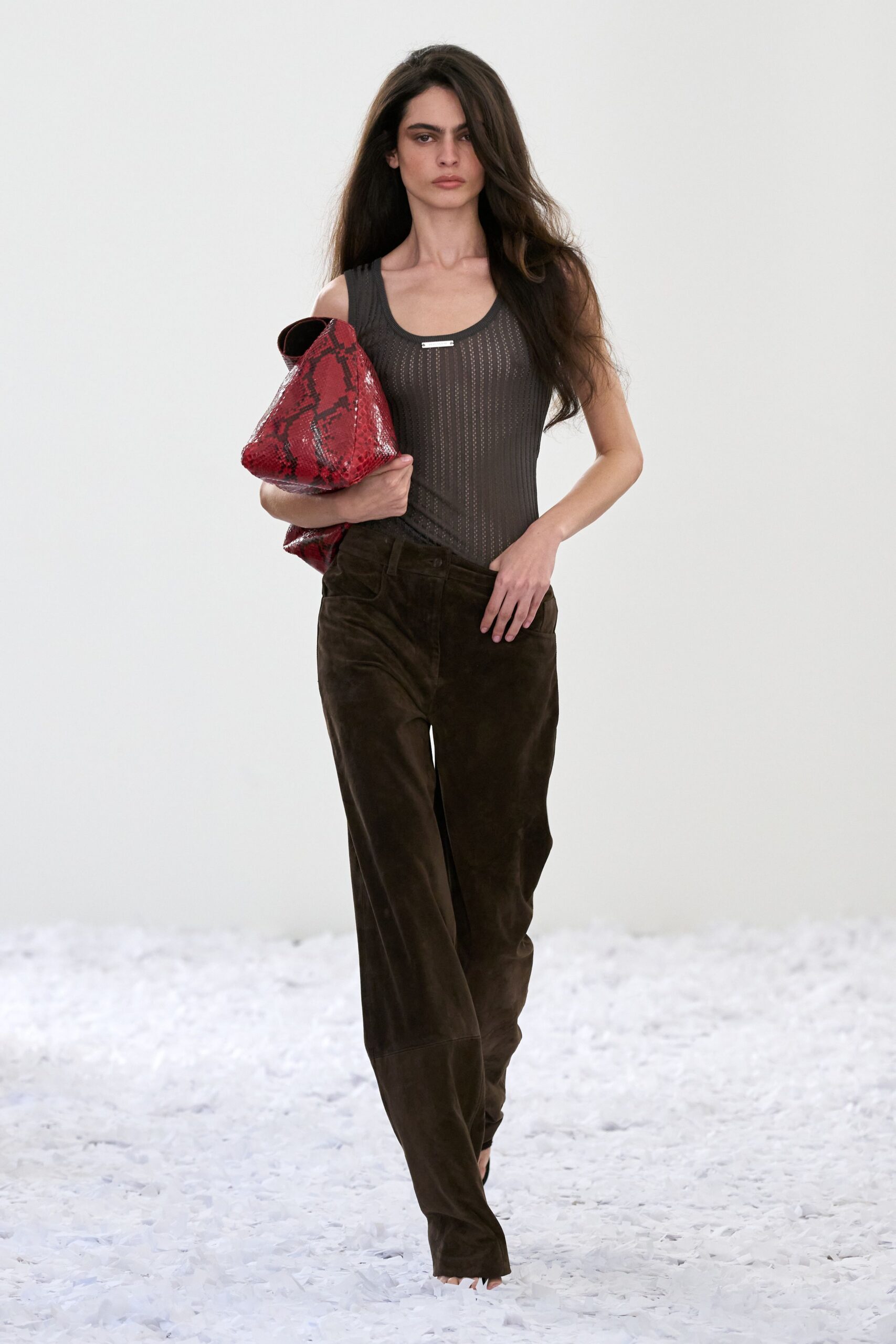 brown suede relaxed straight-leg pants