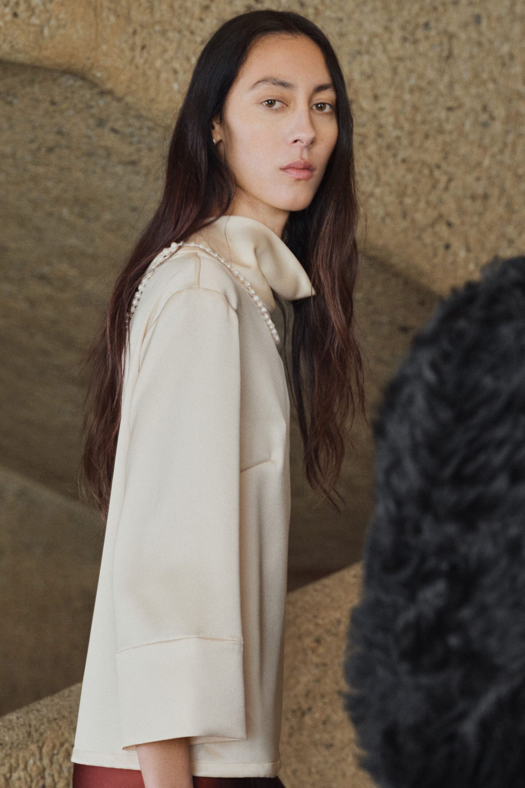 beige relaxed silk top