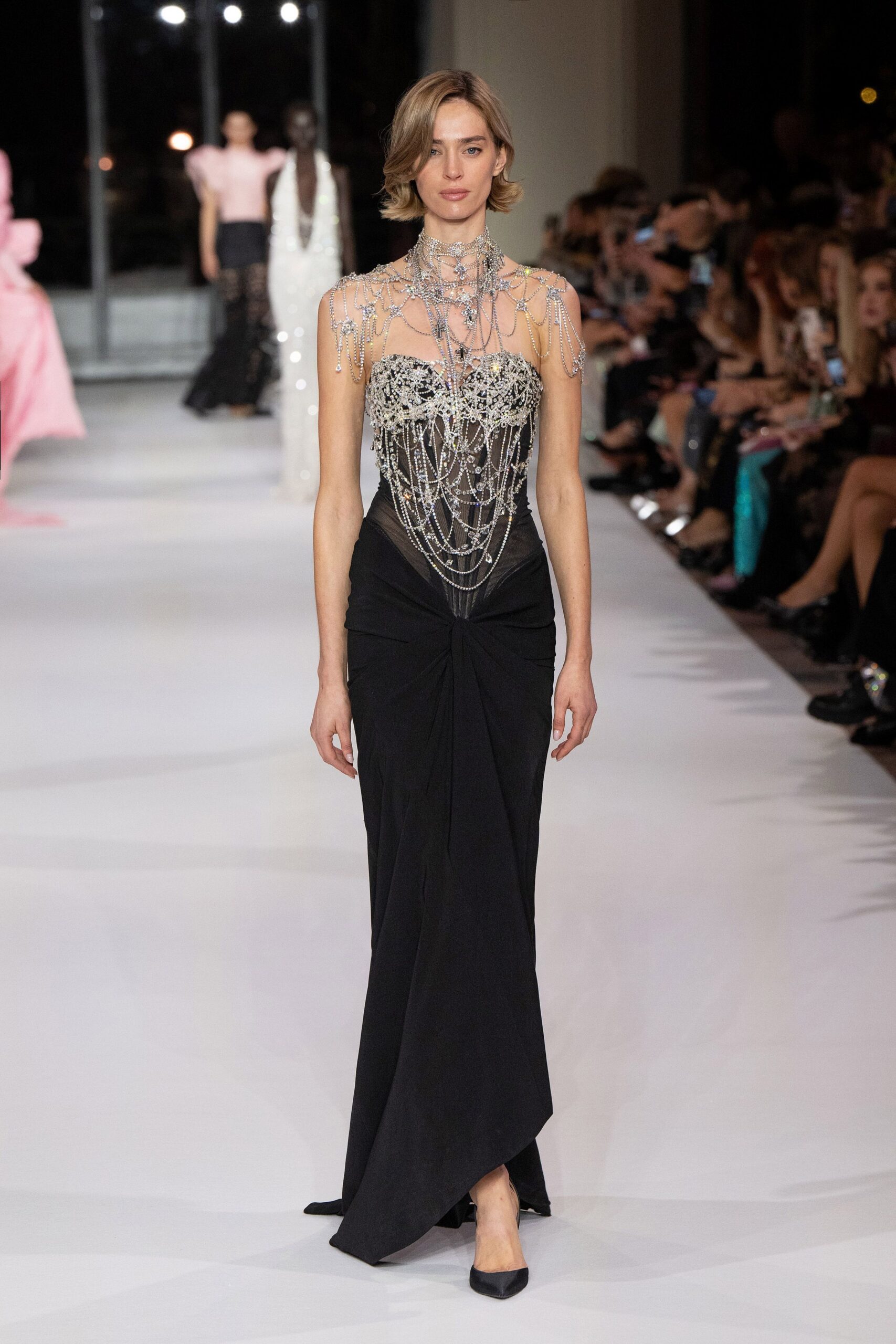 black strapless embellished gown