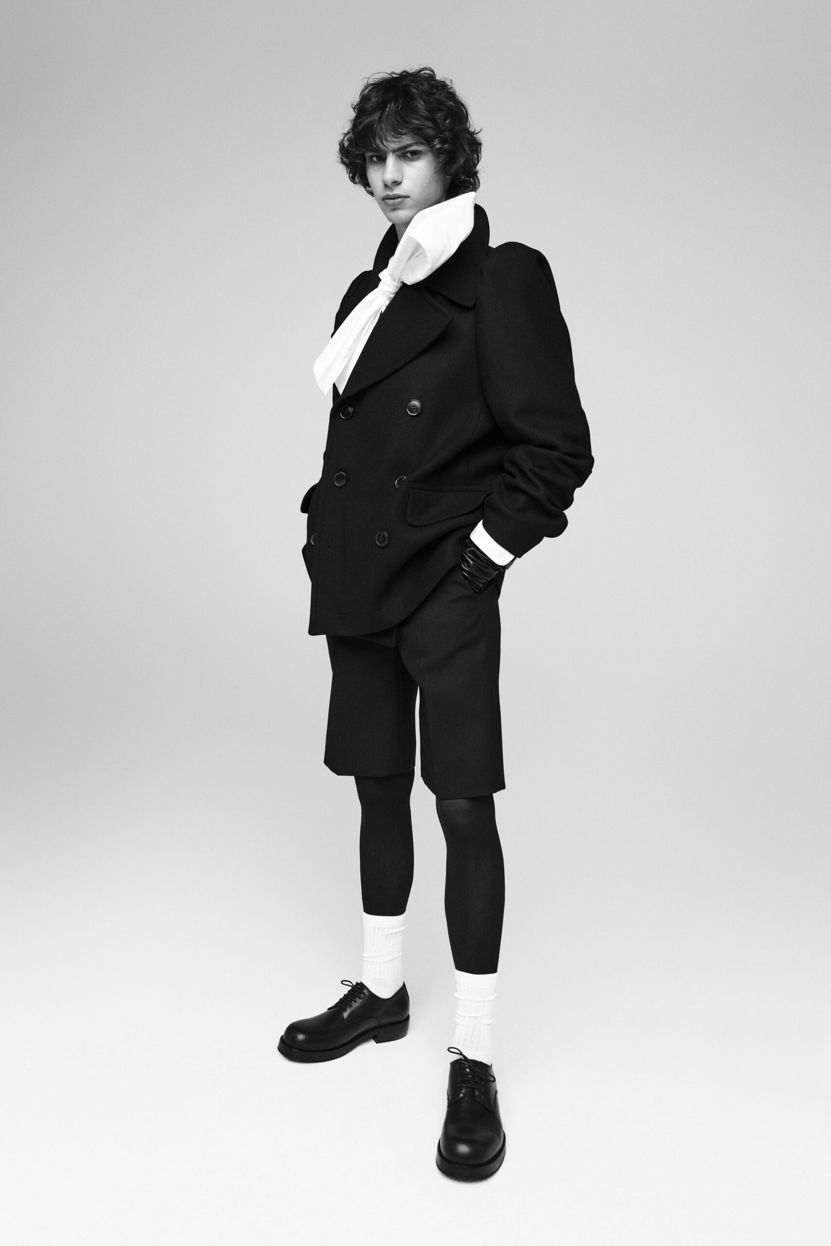 black wool coat with shorts