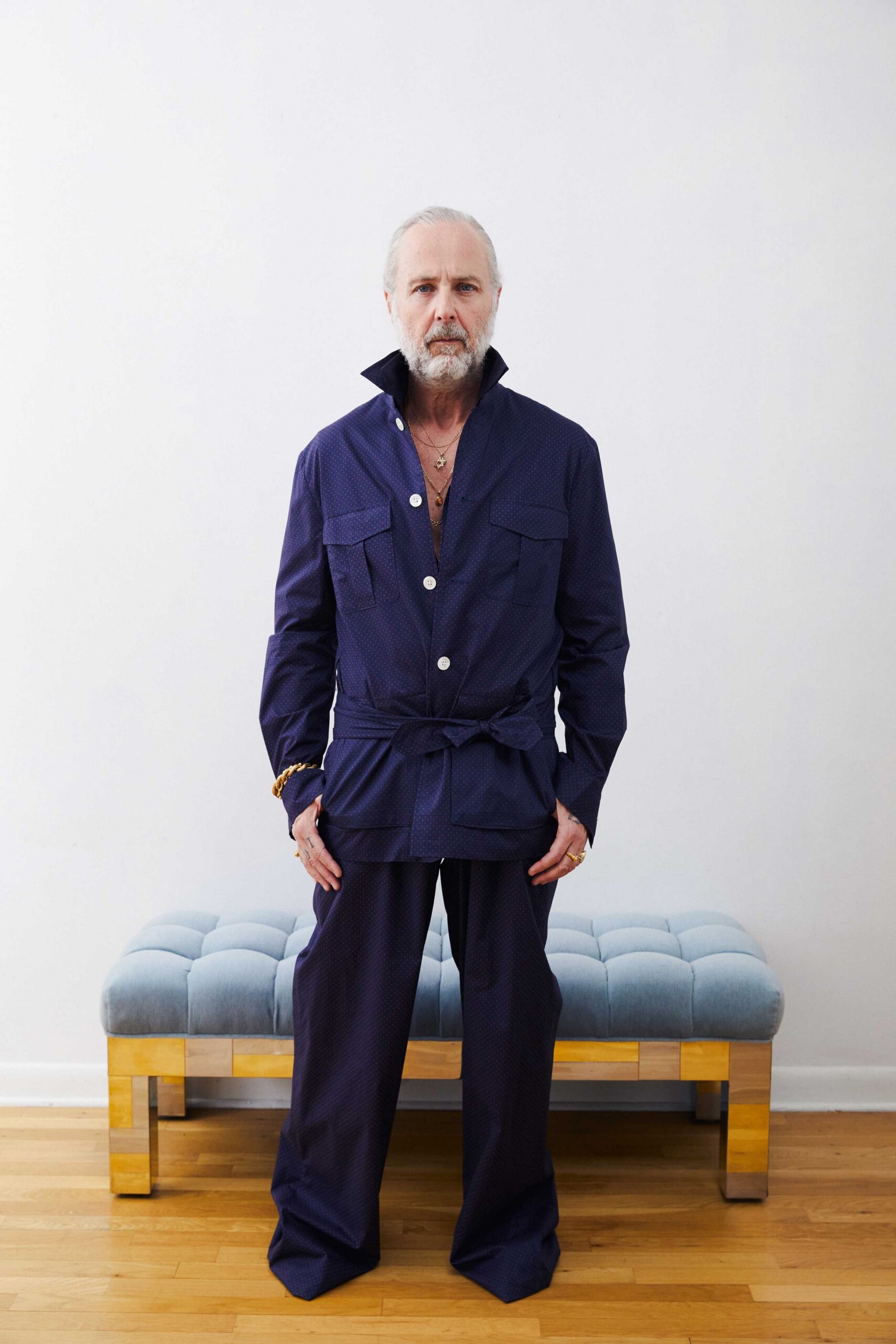 blue cotton relaxed jacket and pants