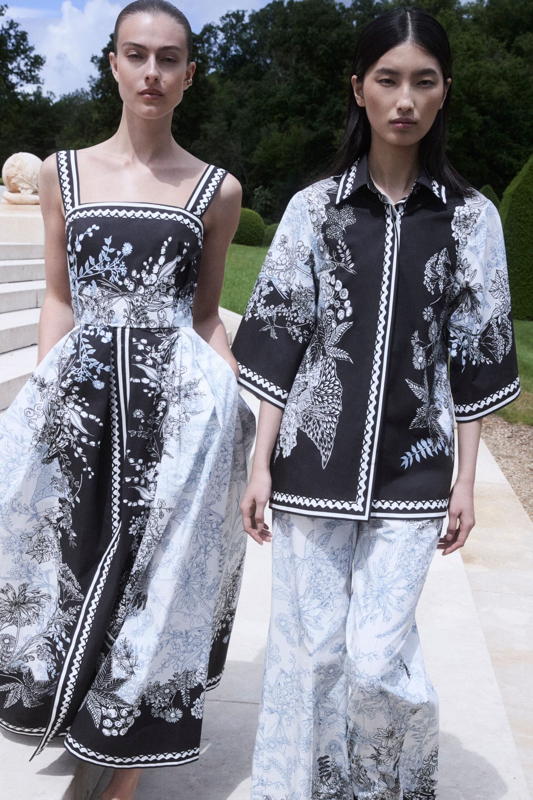 black and white printed dress and shirt
