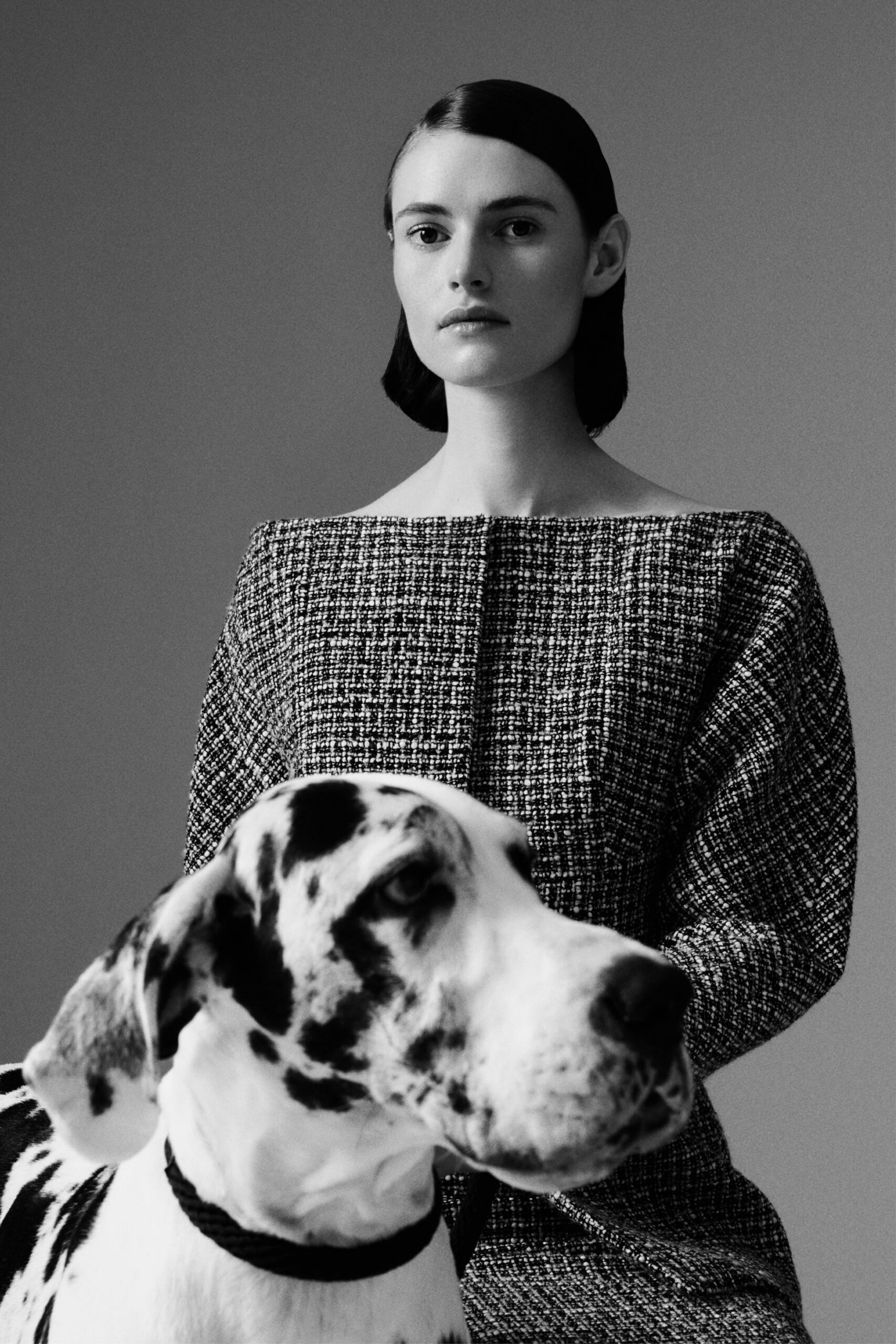 black and white tweed blouse