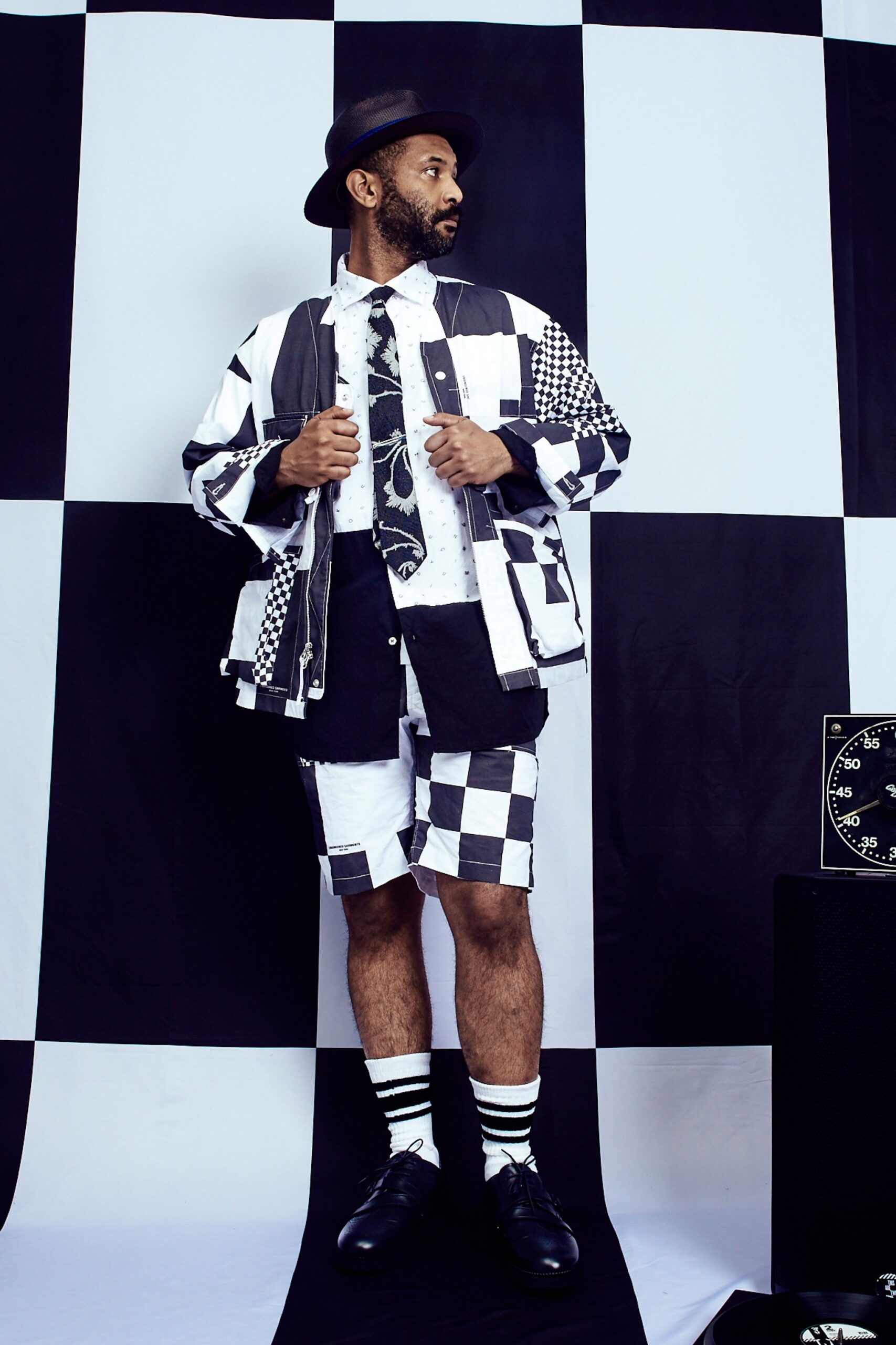 black and white checked outfit