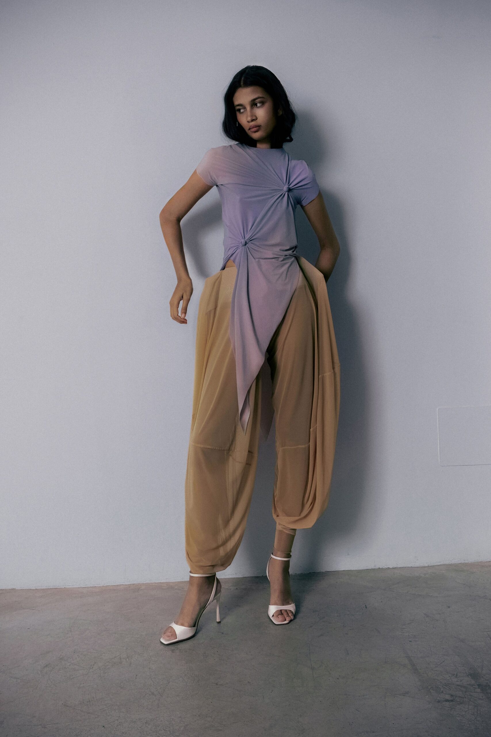 purple silk sleeveless v-neck relaxed draped top