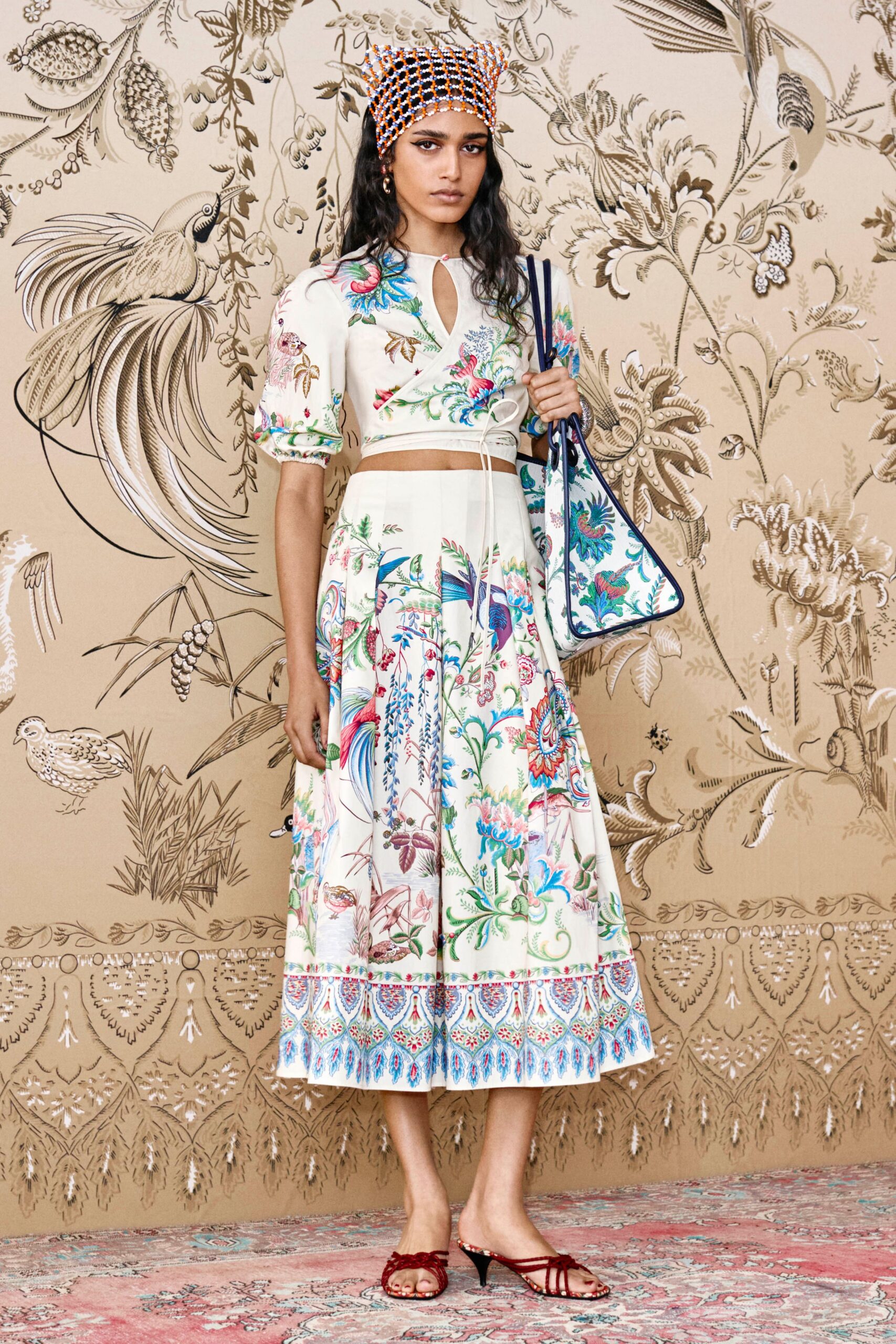 white printed top and skirt