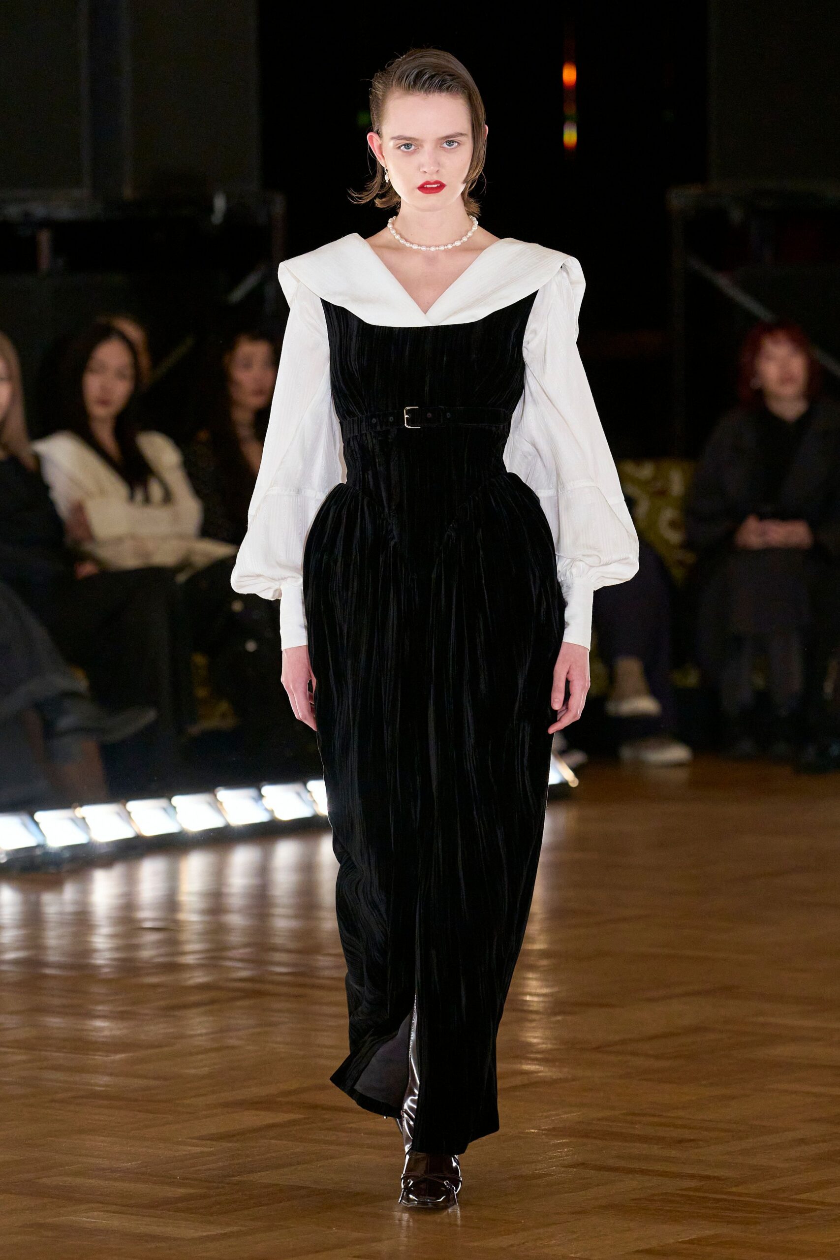black velvet collared maxi dress