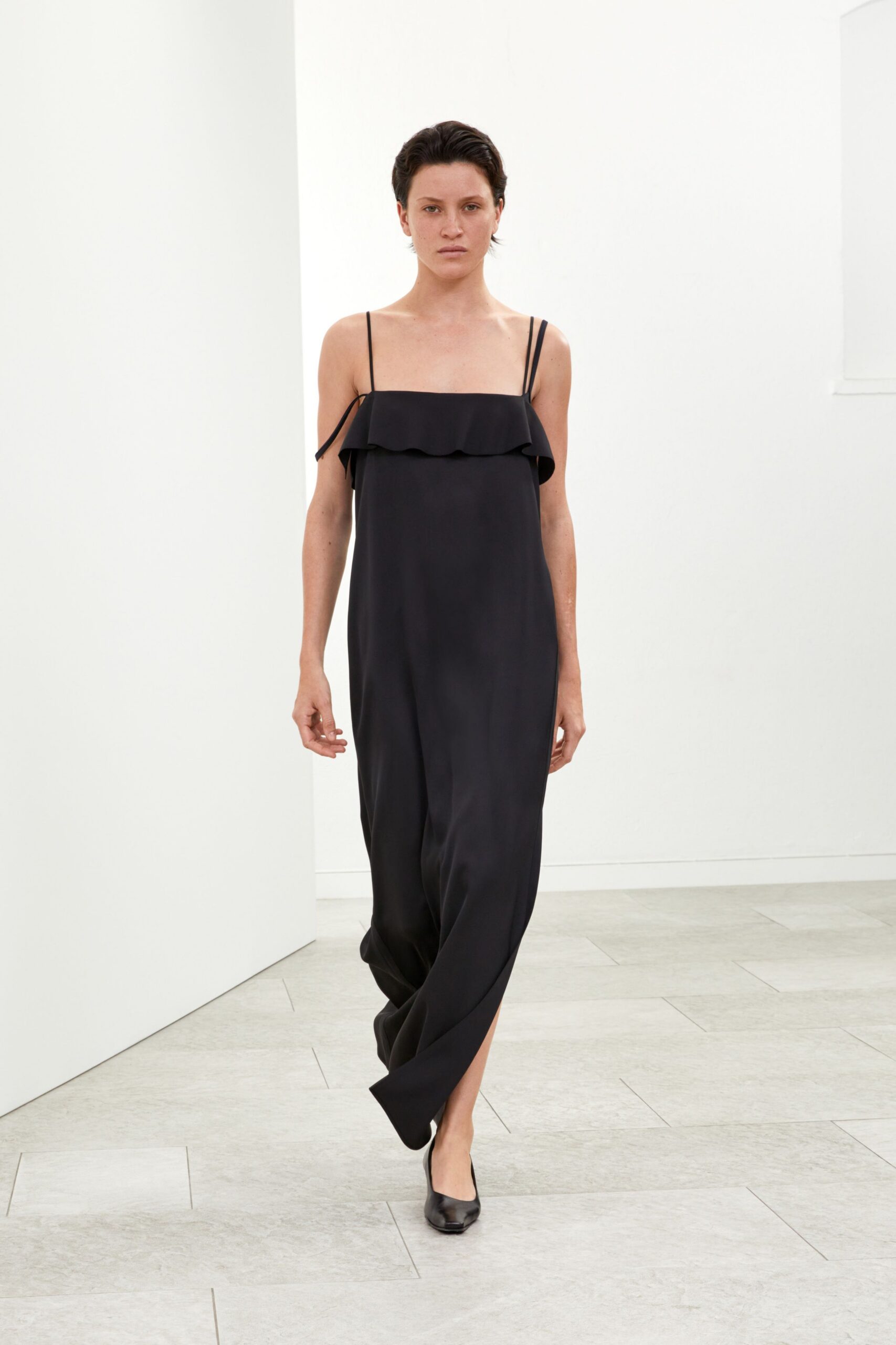 black silk ruffled maxi dress