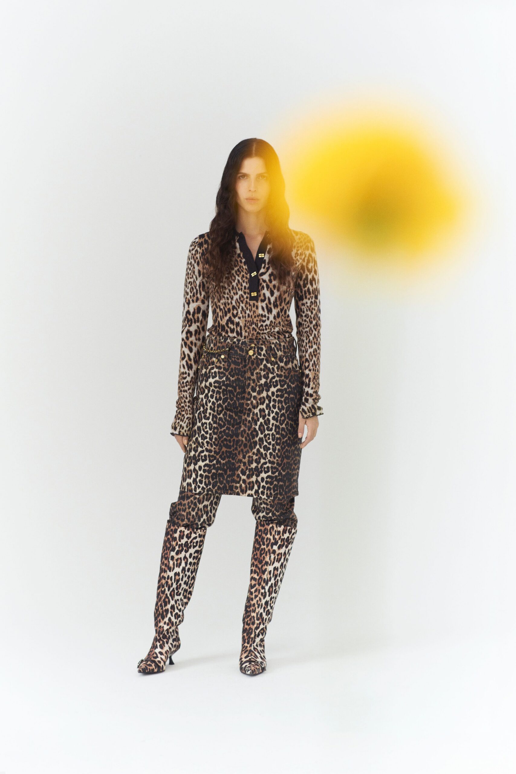 animal-print midi dress with boots