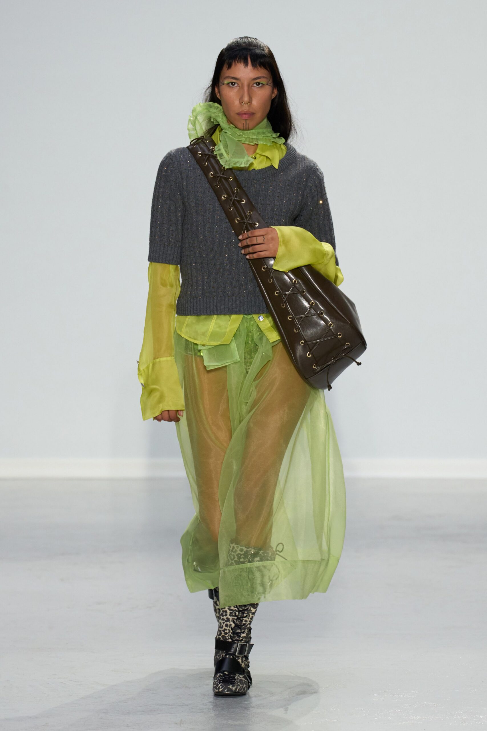 yellow silk long-sleeve collared relaxed blouse