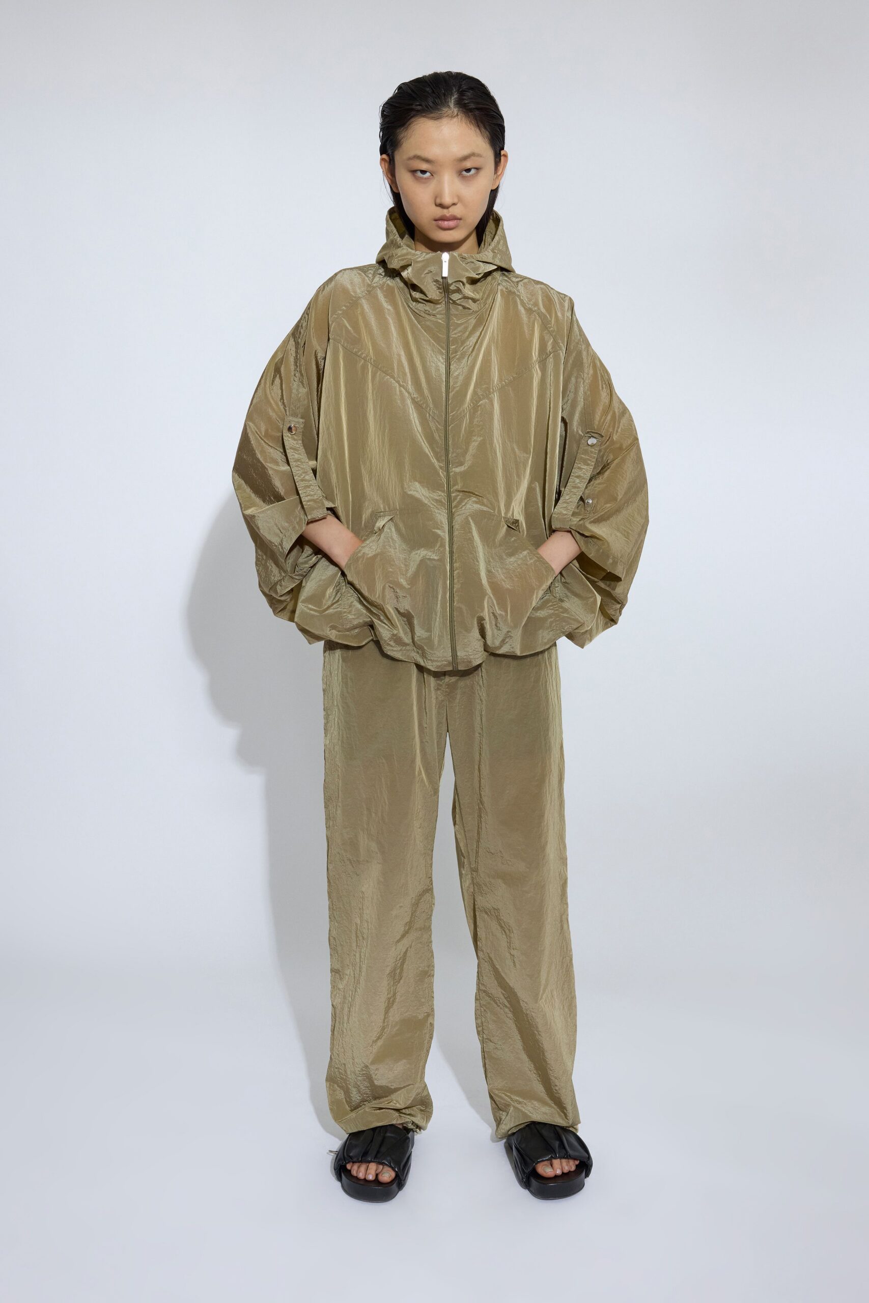beige oversized jacket and pants