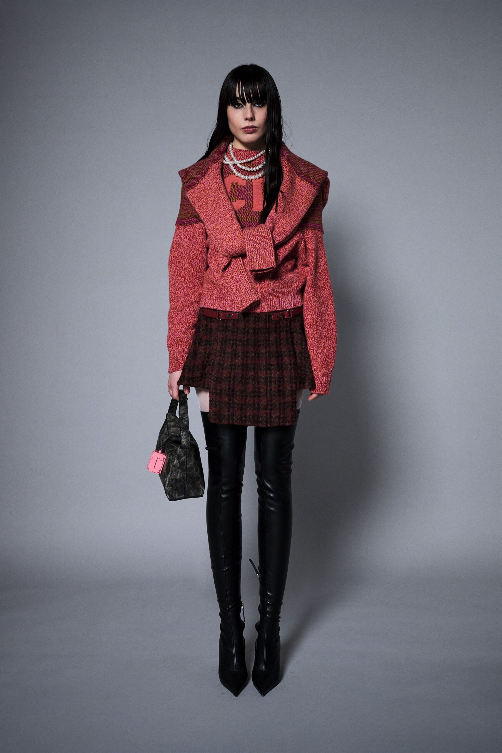 red wool long-sleeve collared structured layered blazer