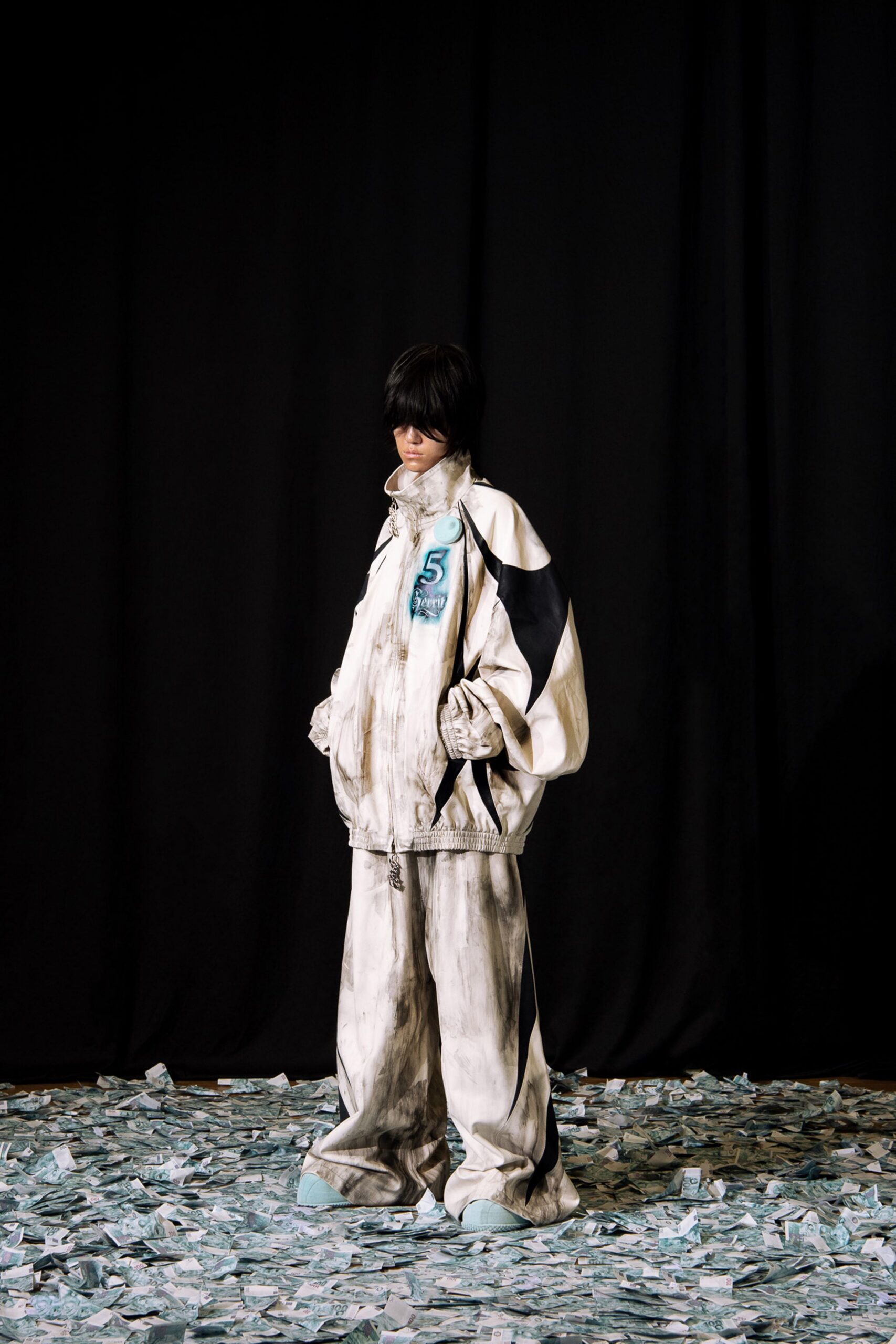 oversized black and white jacket with relaxed pants