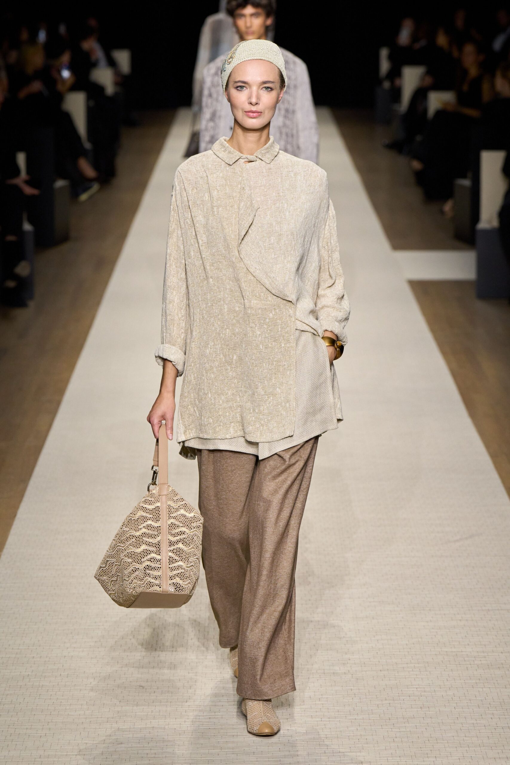beige relaxed top with brown pants