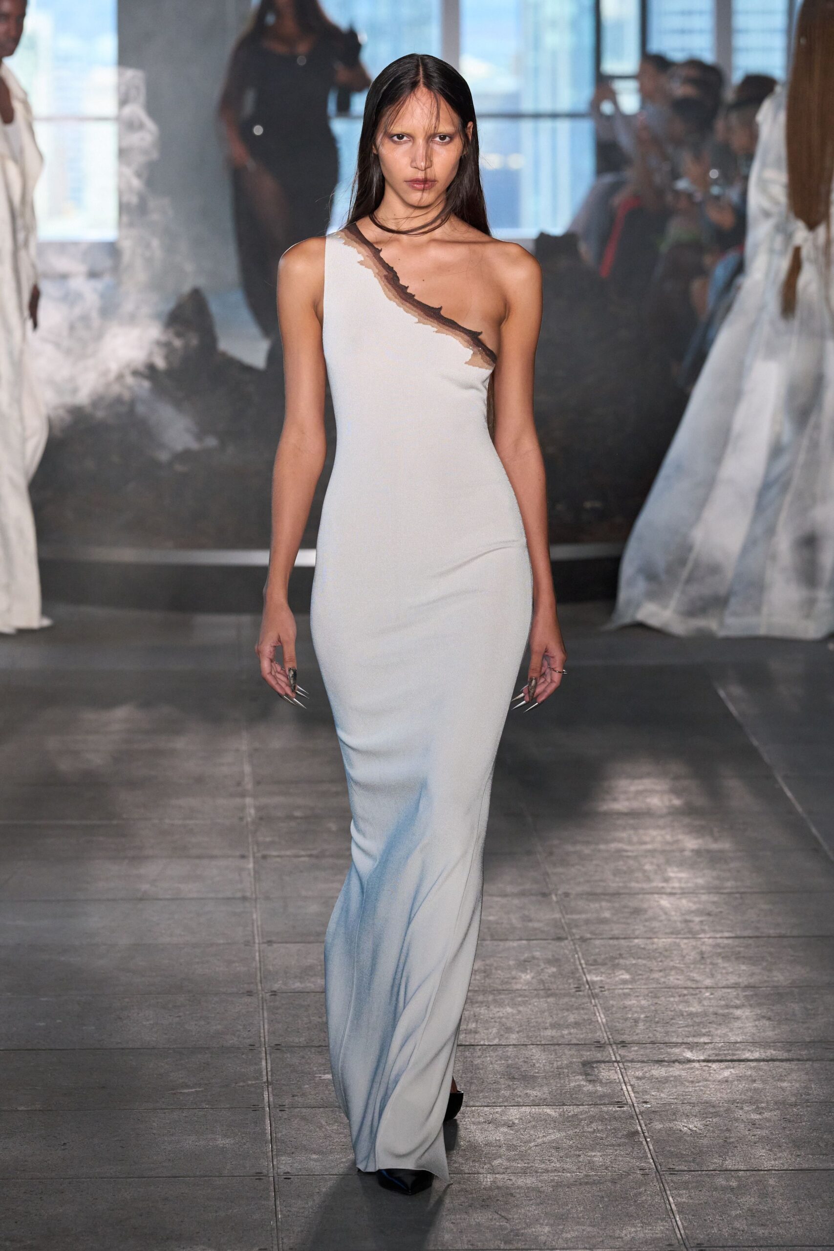 blue silk sleeveless gown