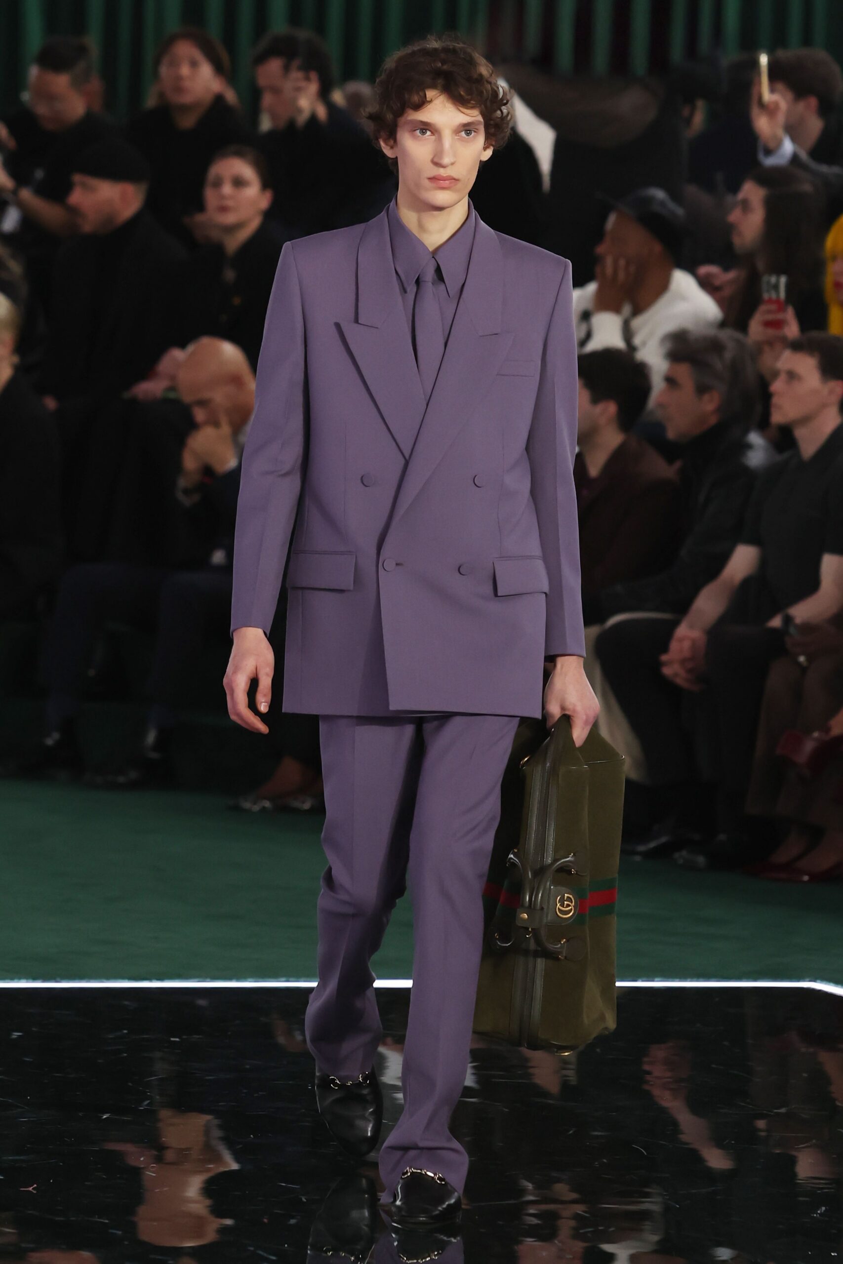 purple long-sleeve collared tailored suit
