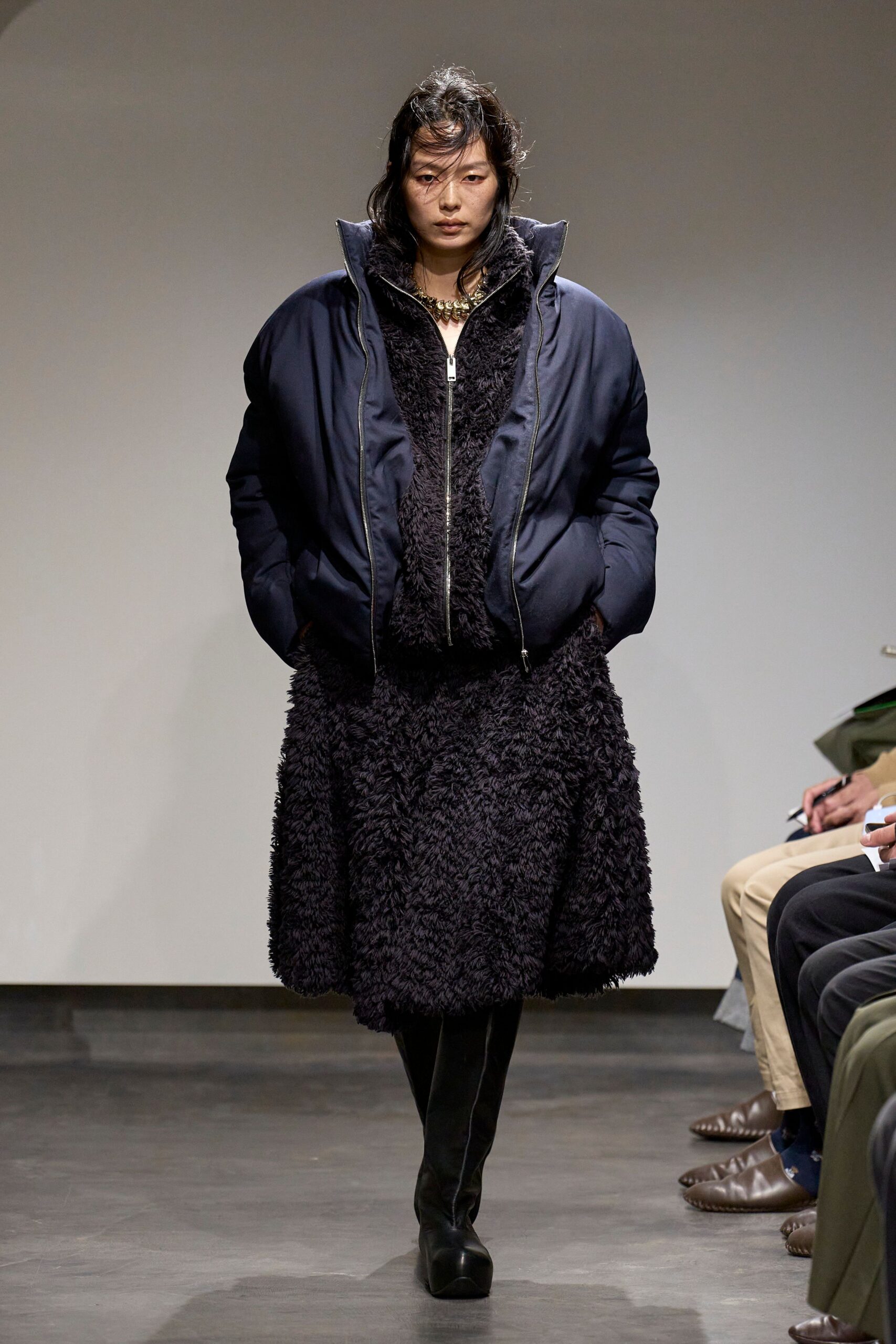 blue cotton long-sleeve collared oversized zippered jacket