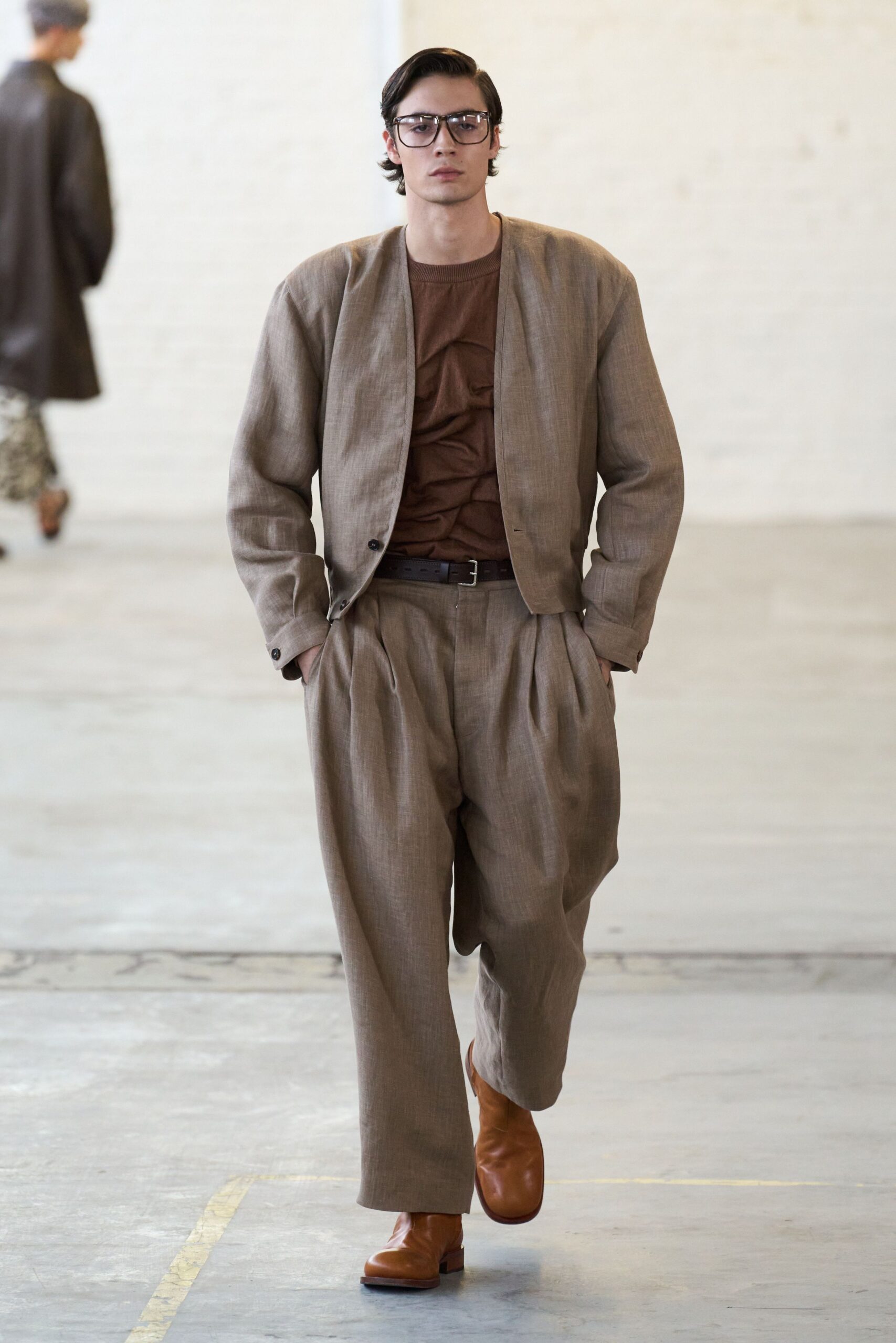 brown relaxed blazer and pants