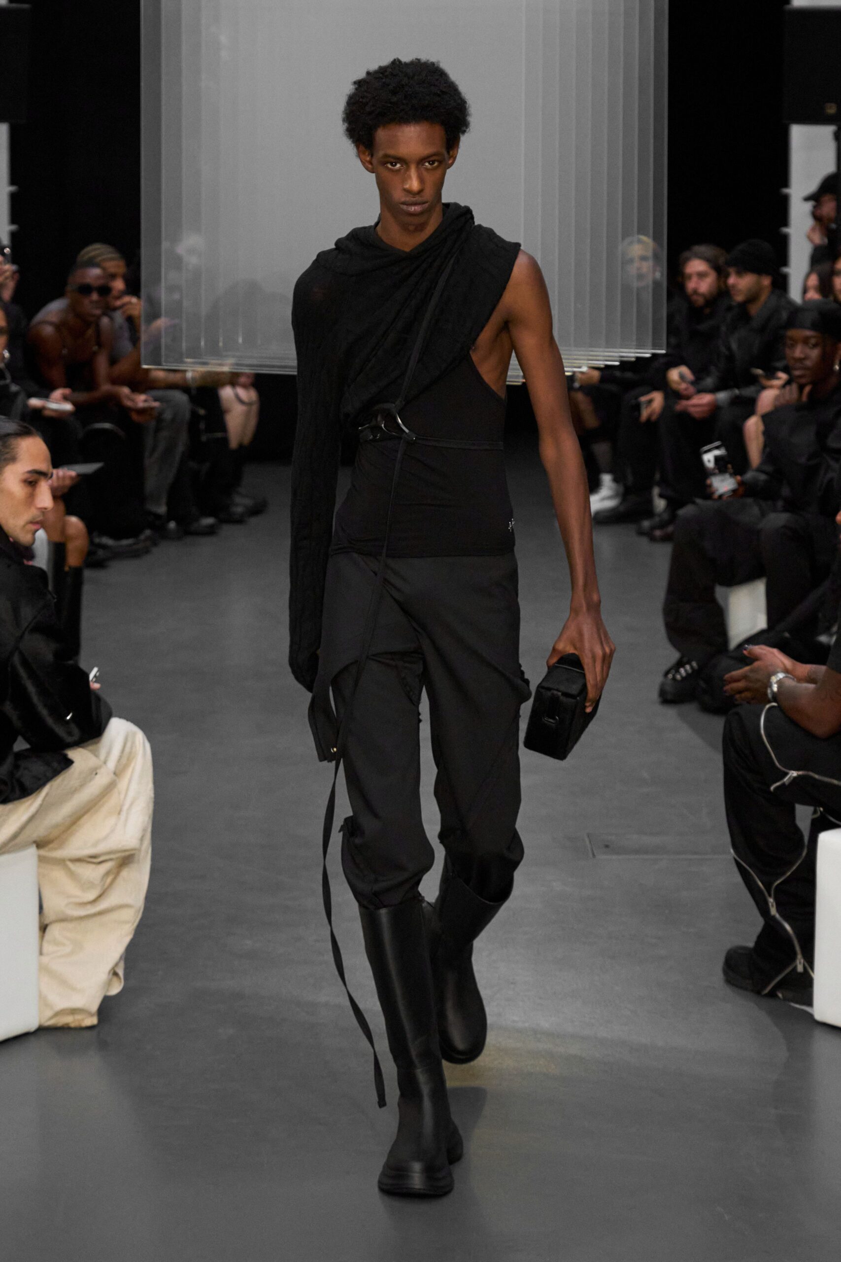 black cotton slim zippered pants