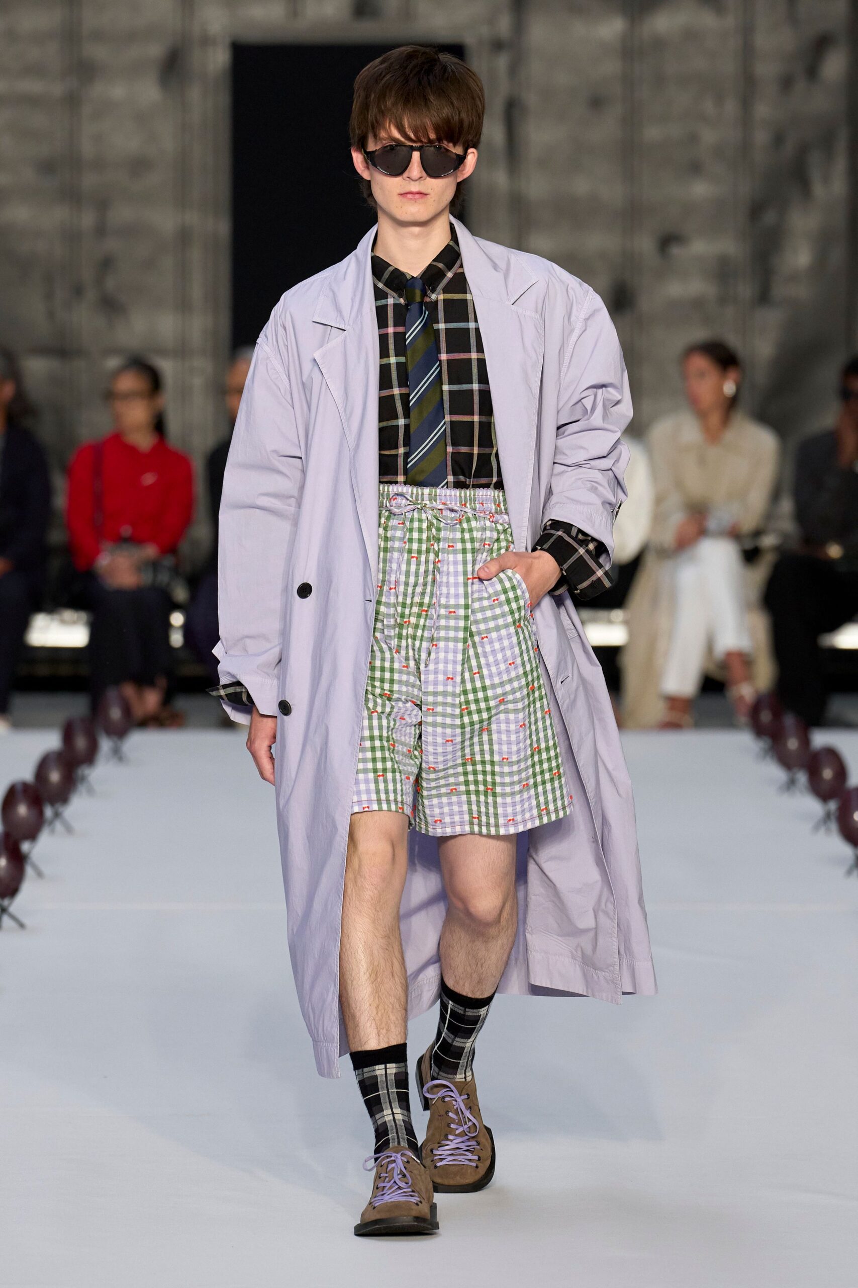 multi cotton relaxed checked short shorts