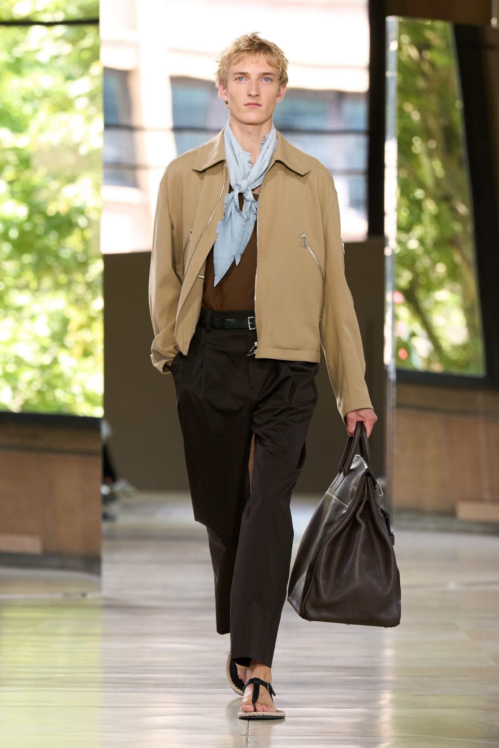 beige jacket with brown shirt