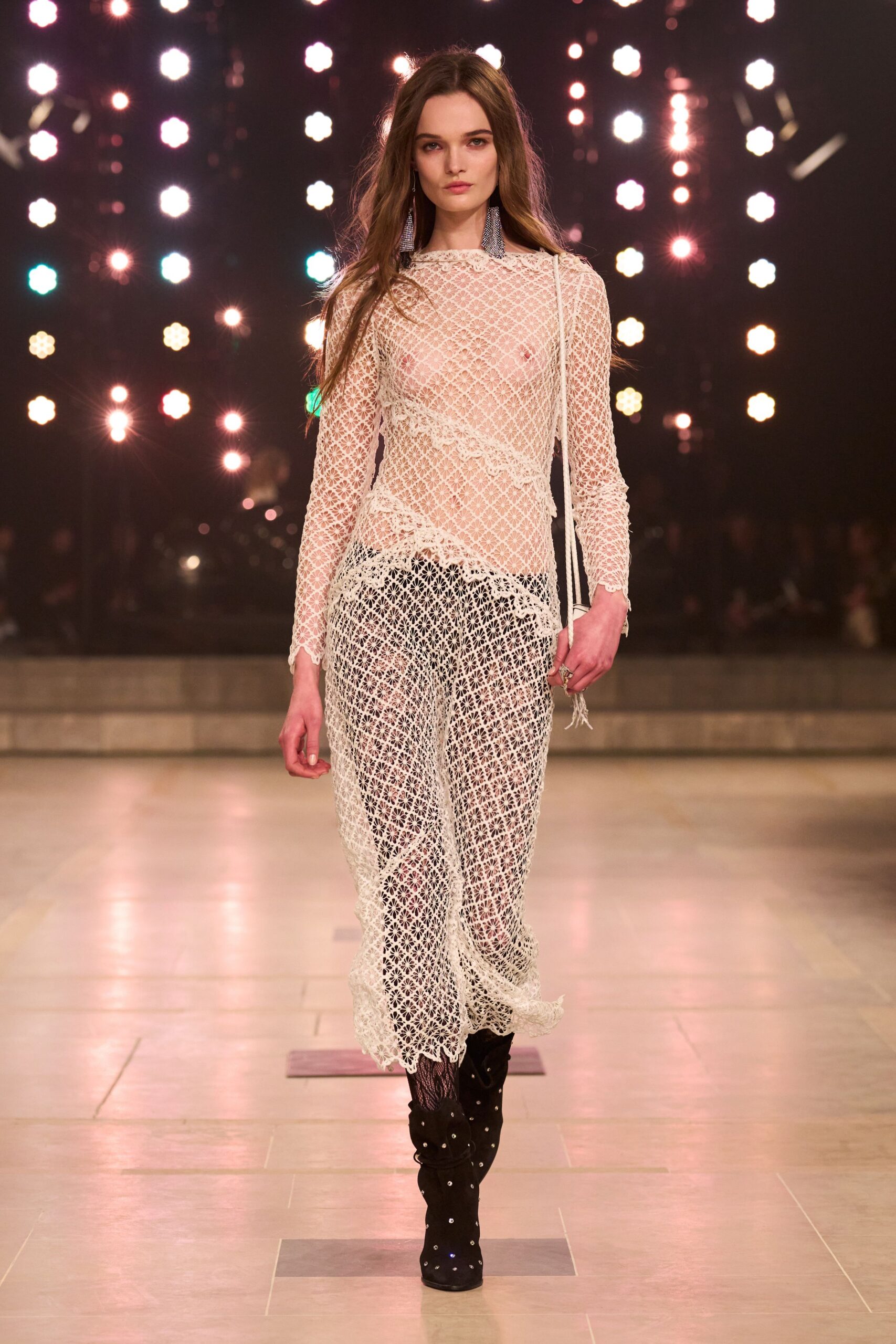 white mesh midi dress with black boots