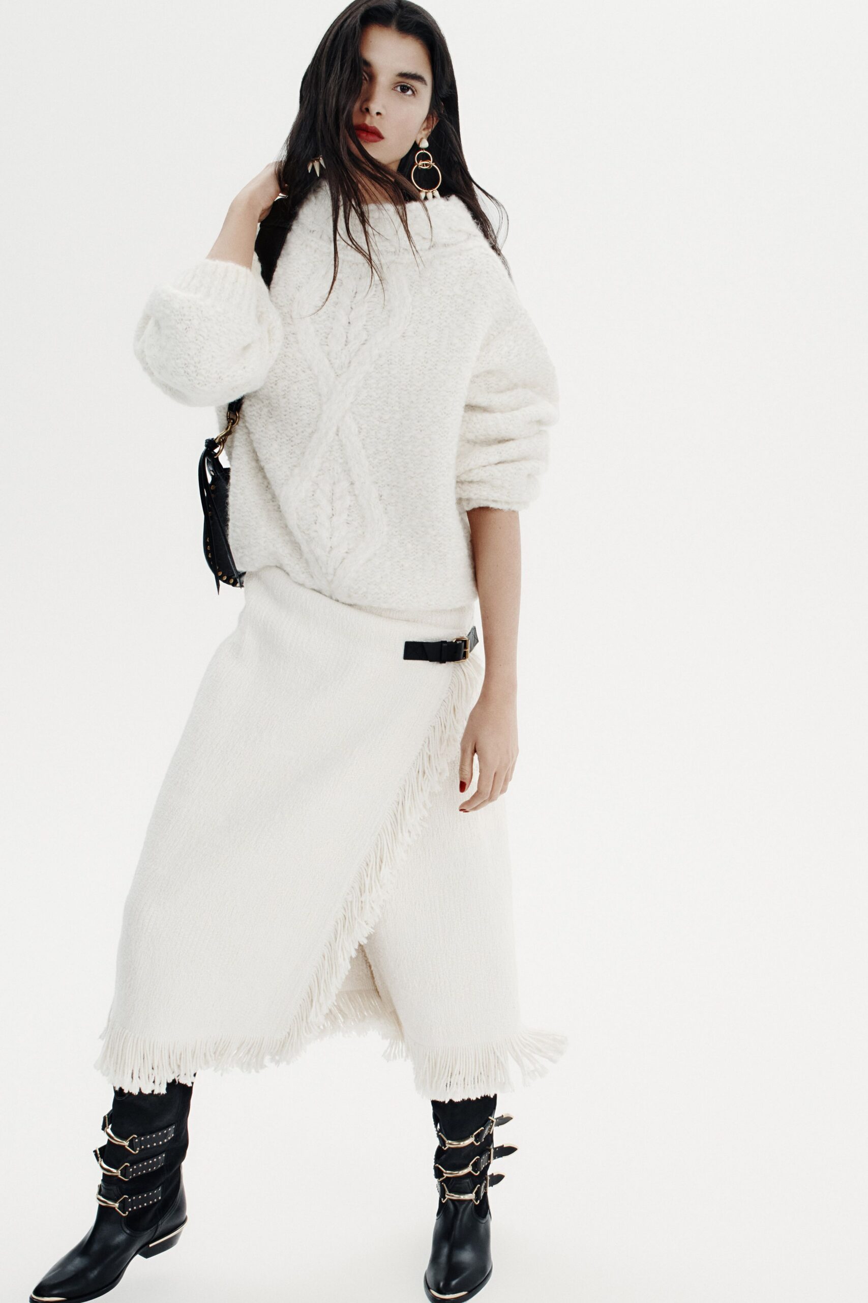 white wool long-sleeve high-neck oversized textured sweater
