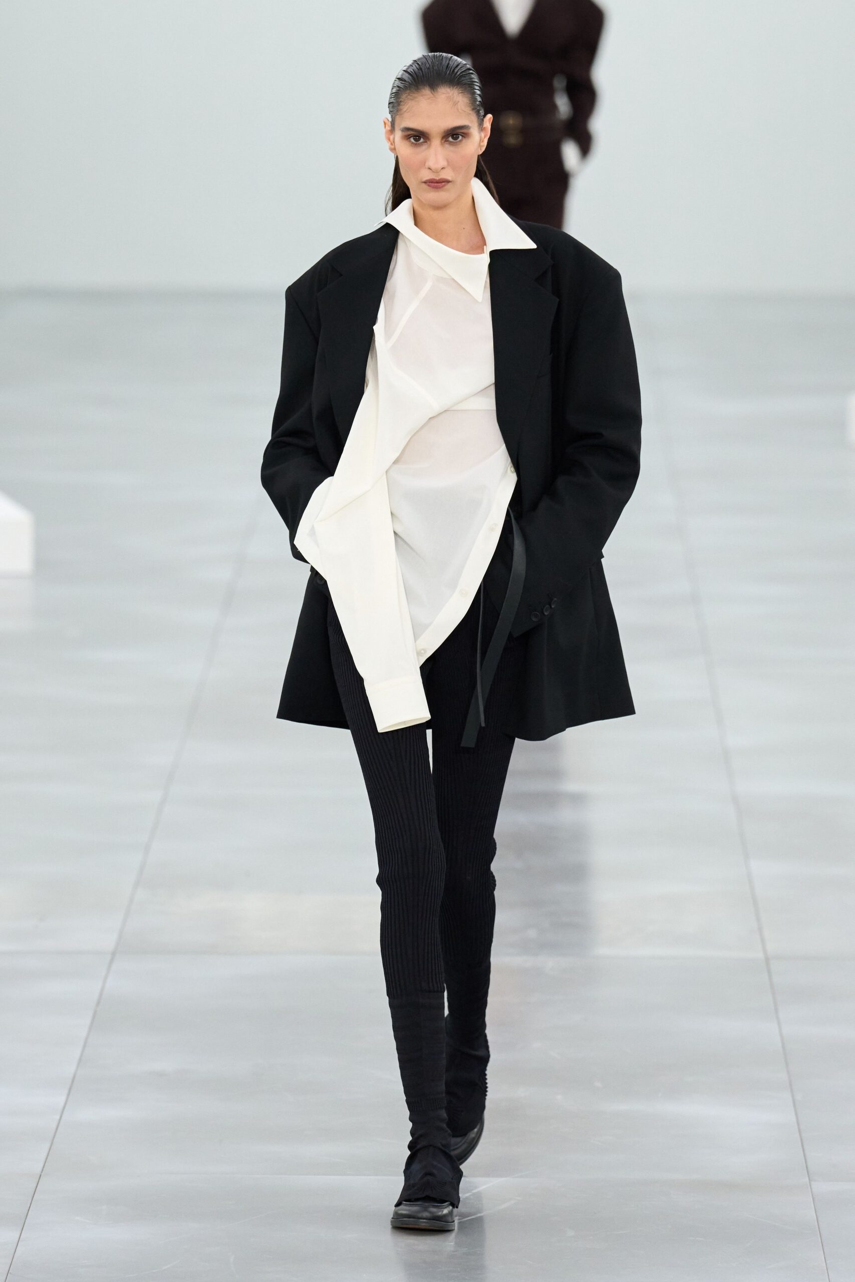 black cotton fitted ribbed pants