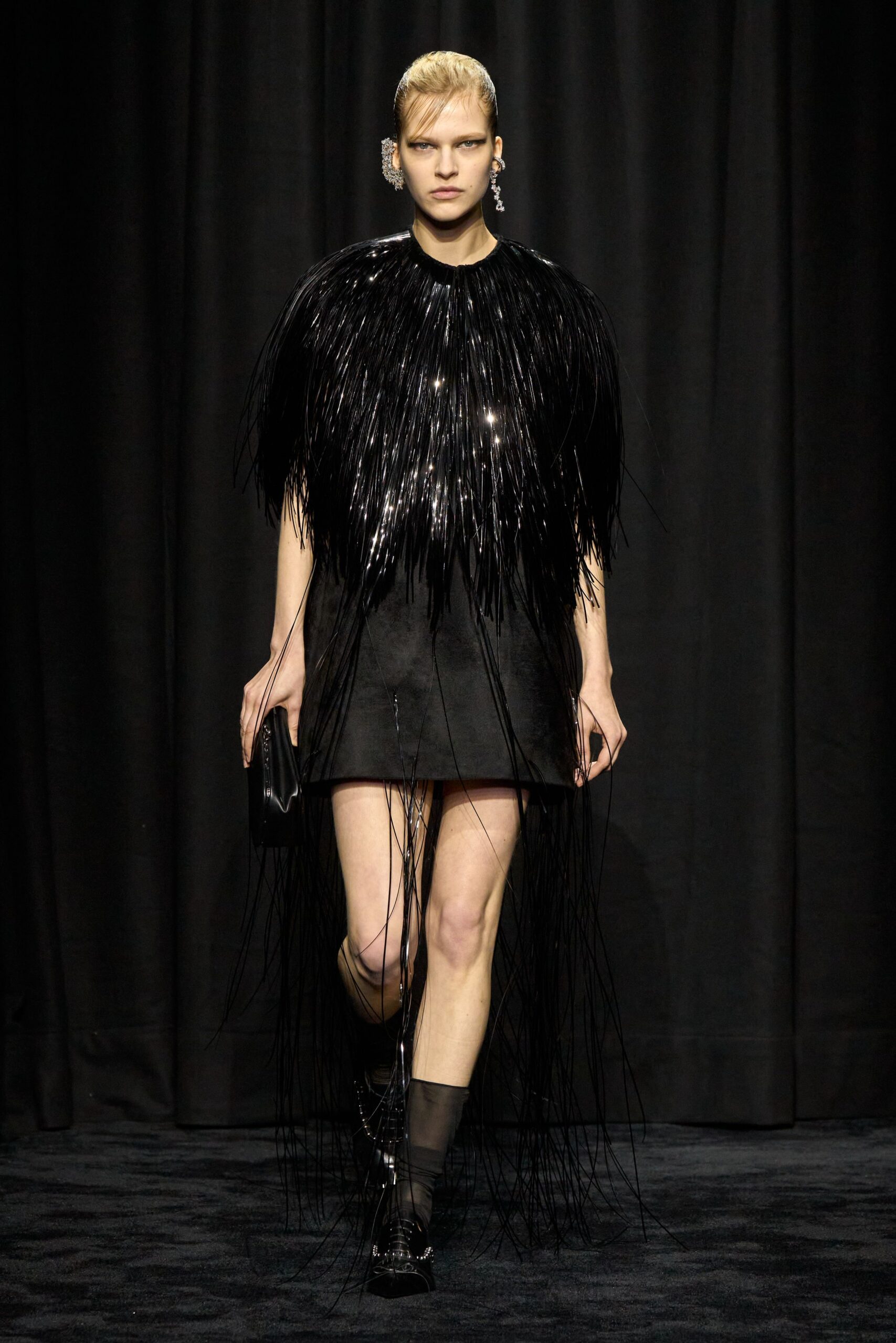 black fringed mini dress