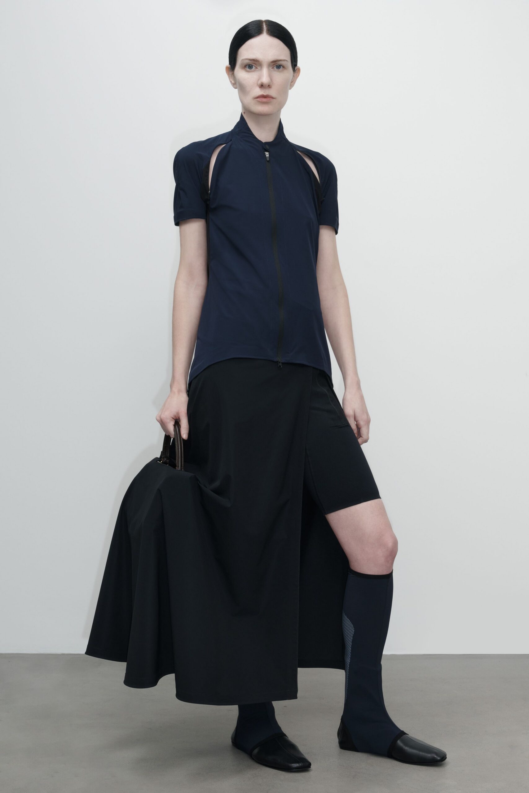 navy neoprene top with cutout